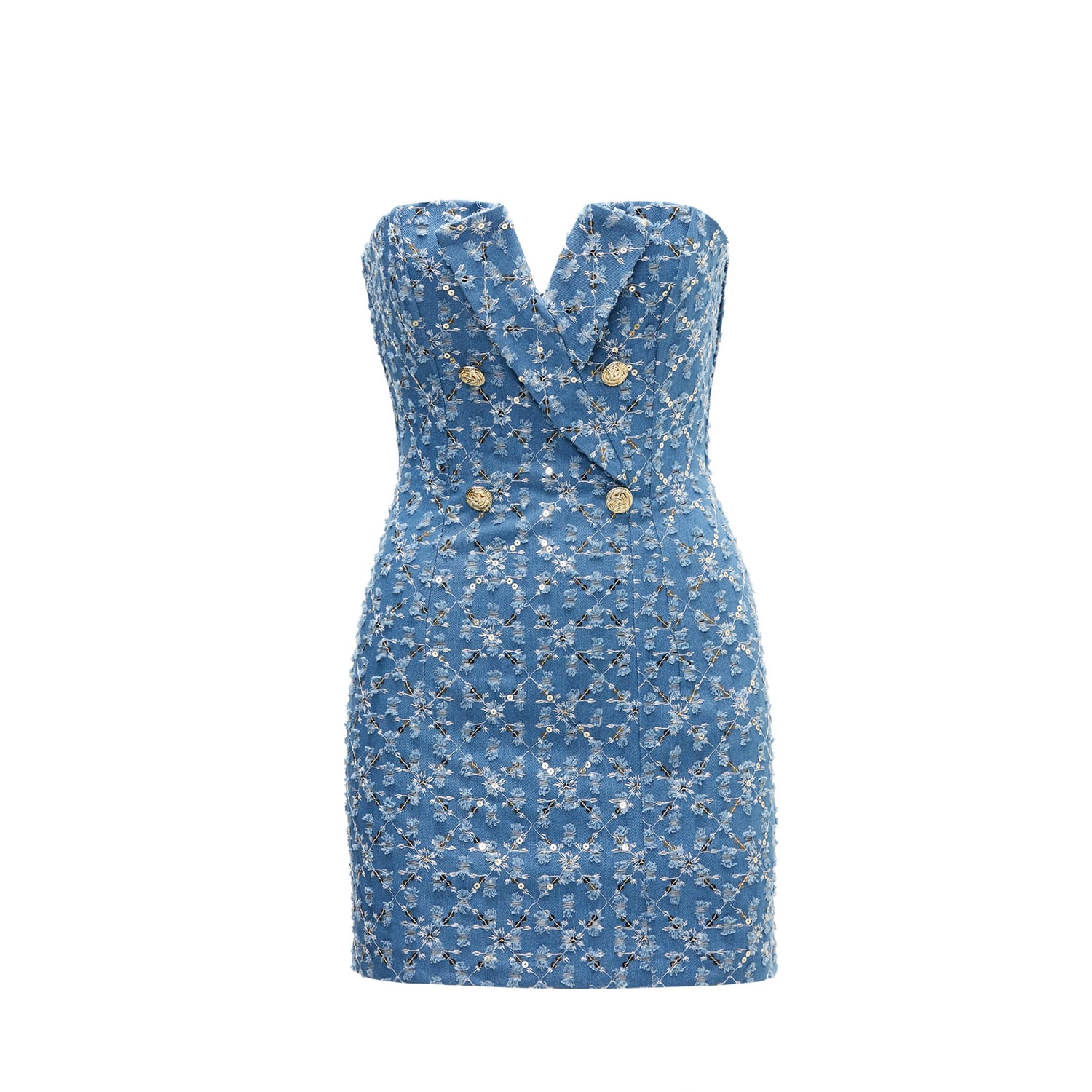 Nissa Women's Blue Sequined Denim Mini Dress