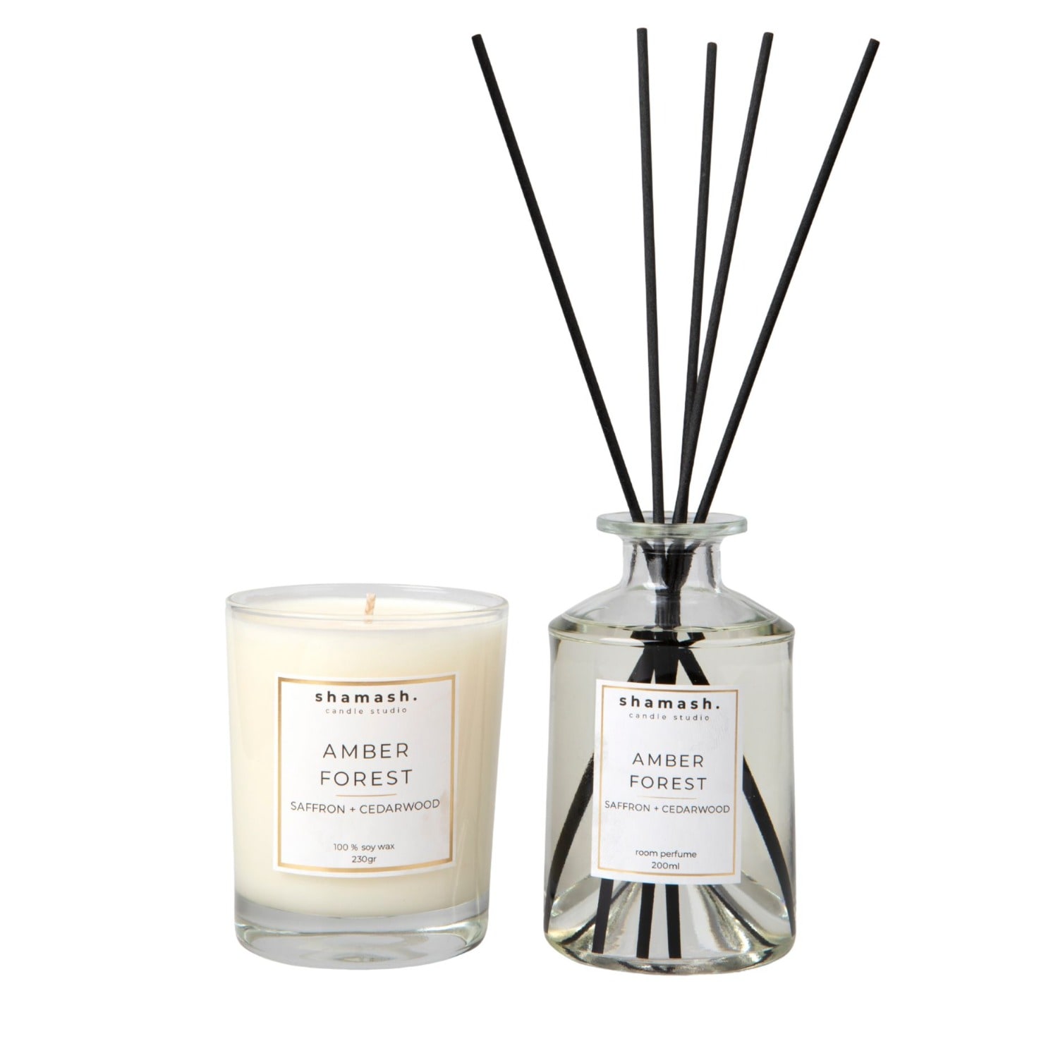 Shamash Candle Studio Neutrals Spicy Woods - Cinnamon & Clove Candle 230gr & Reed Diffuser 200ml