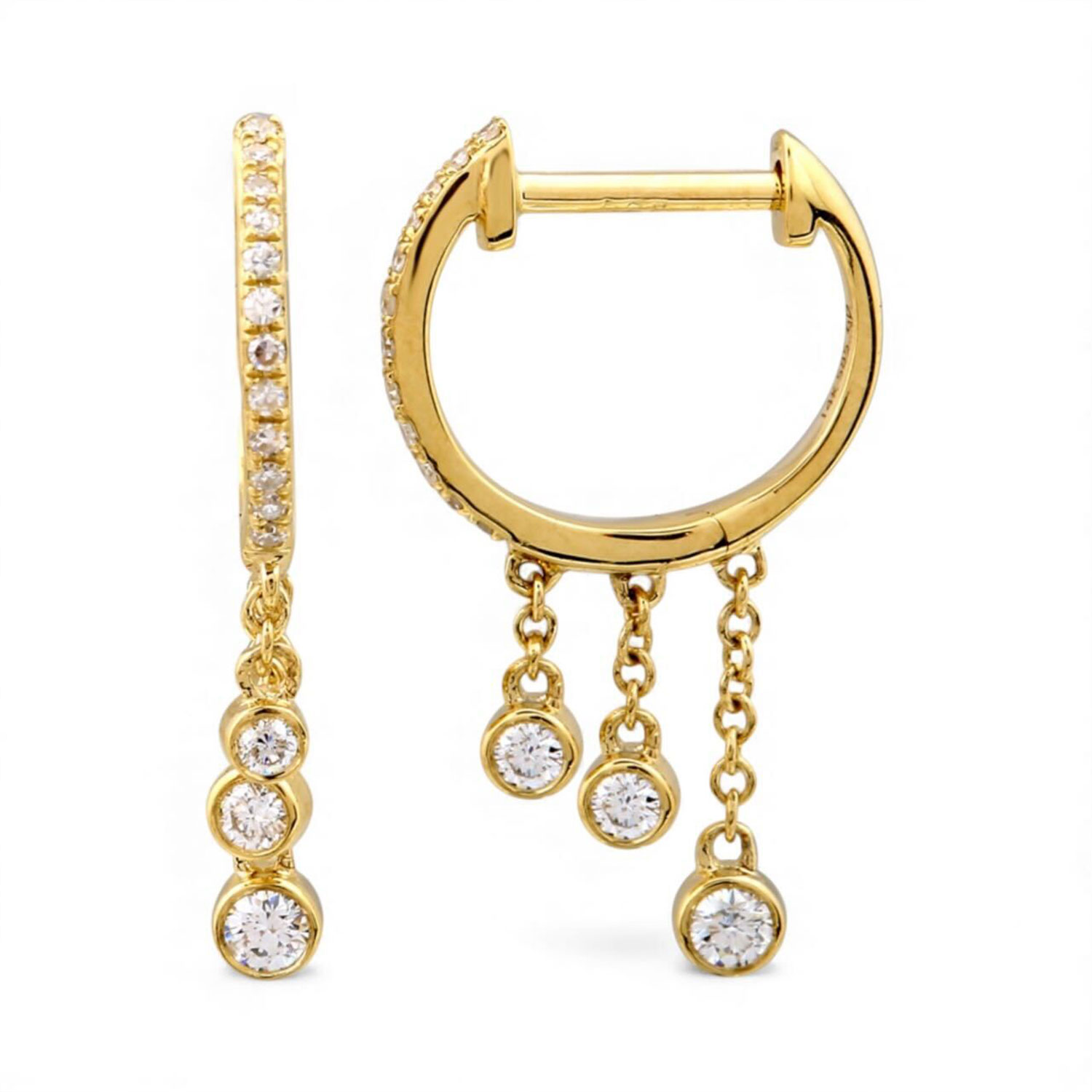 Neshi Designs Women's Yellow Triple Drop Bezel Diamond Earrings In Gold