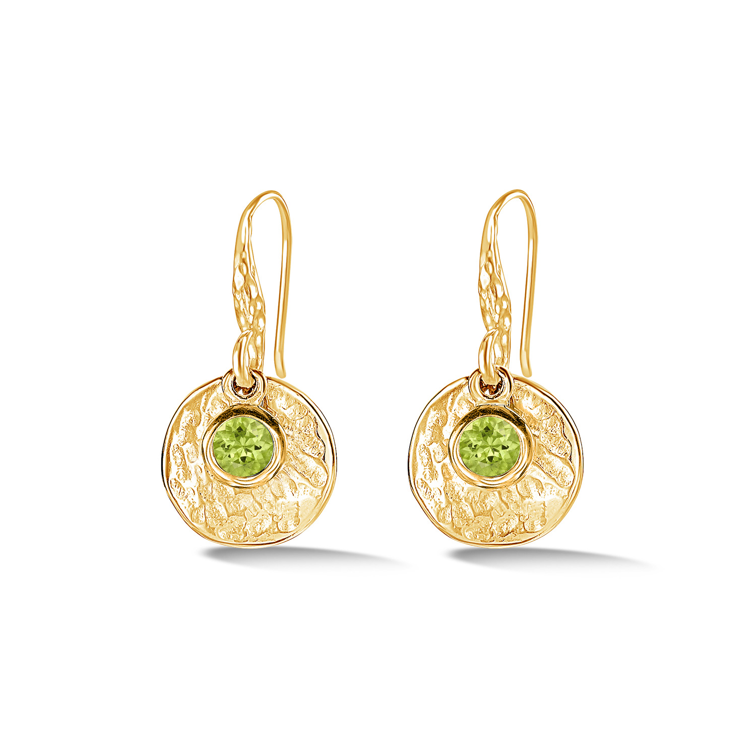 Dower & Hall Women's Gold Hammered Disc & Peridot Array Drop Earrings In Vermeil In Gold