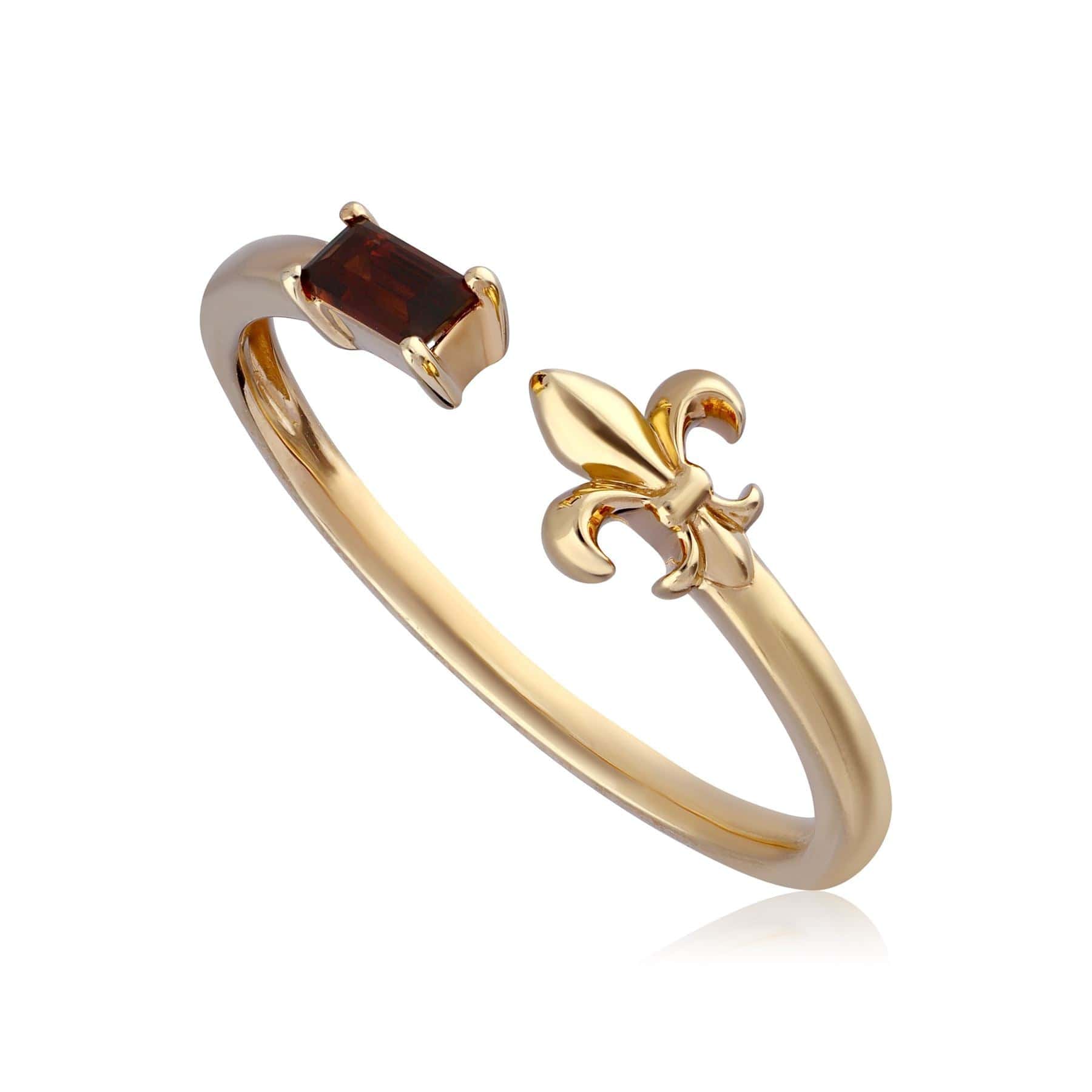 Women’s Red Garnet Open Fleur De Lis Ring In Yellow Gold Gemondo