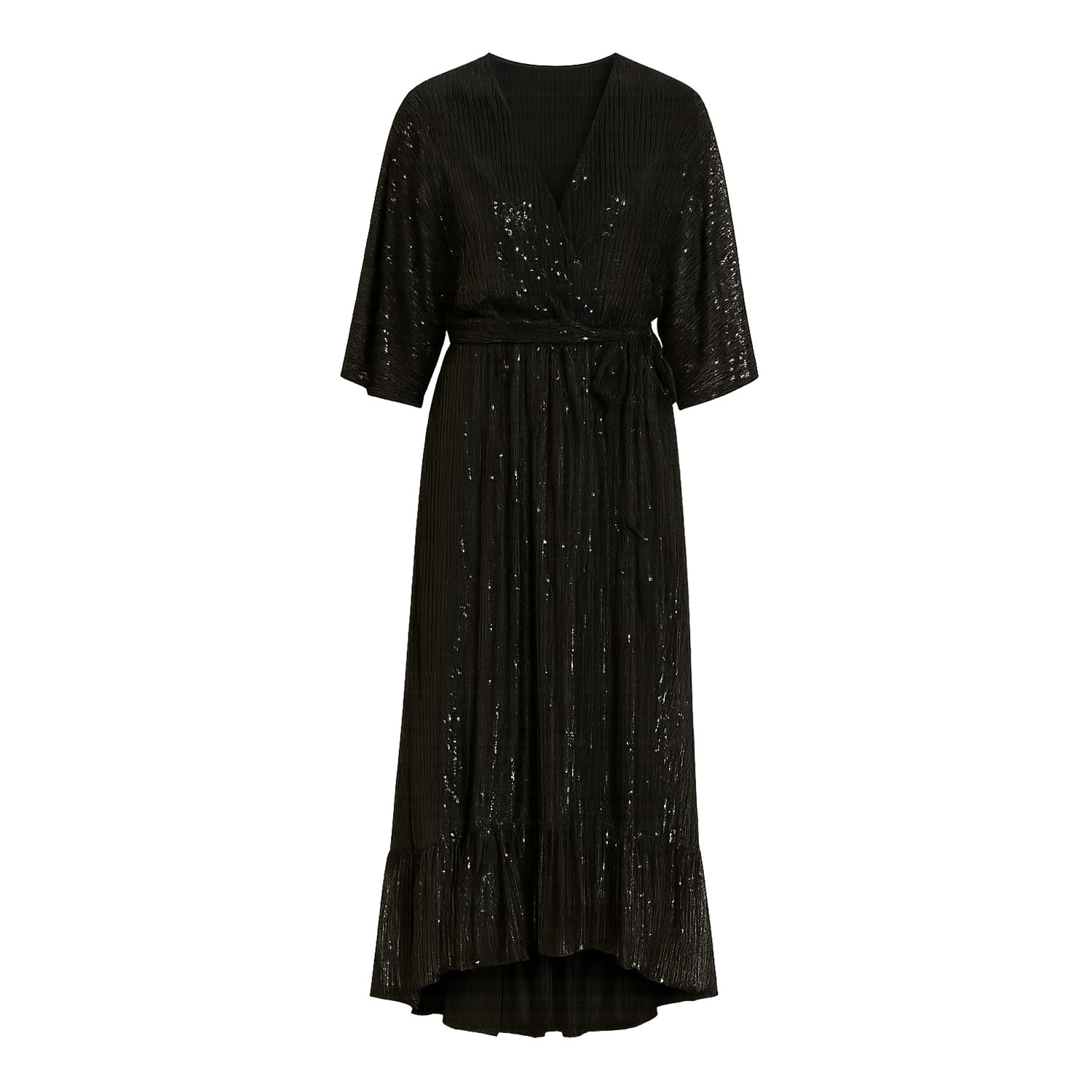Yumi Women's  Black Sequin Kimono Midi Wrap Dress In Black