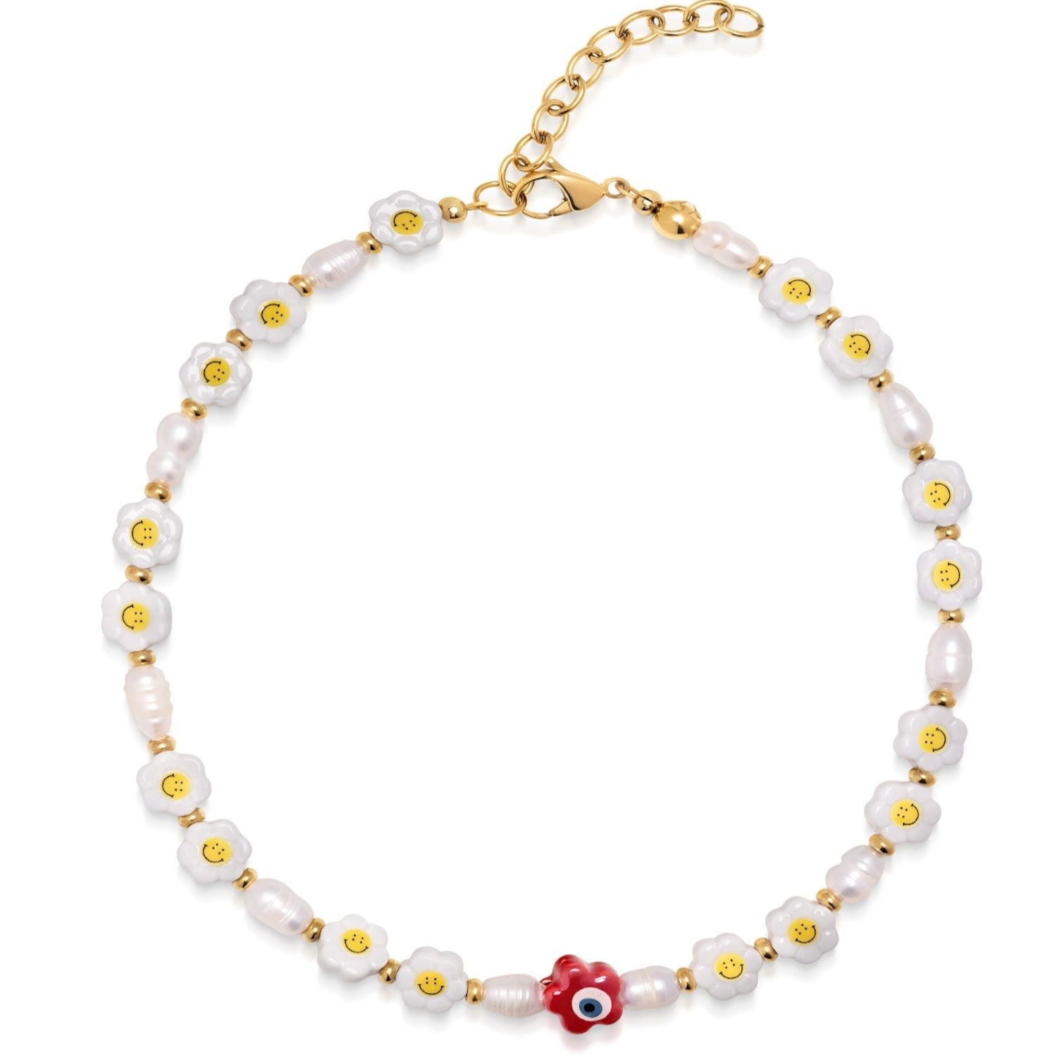 White / Gold / Red Women’s Flower Power Choker With Red Detail Nialaya