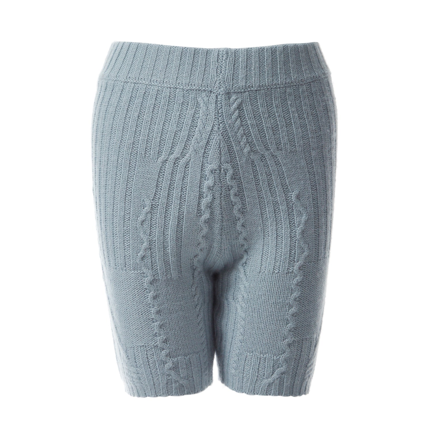 Fully Fashioning Blue Fern Cable Wool Blend Knit Shorts | S