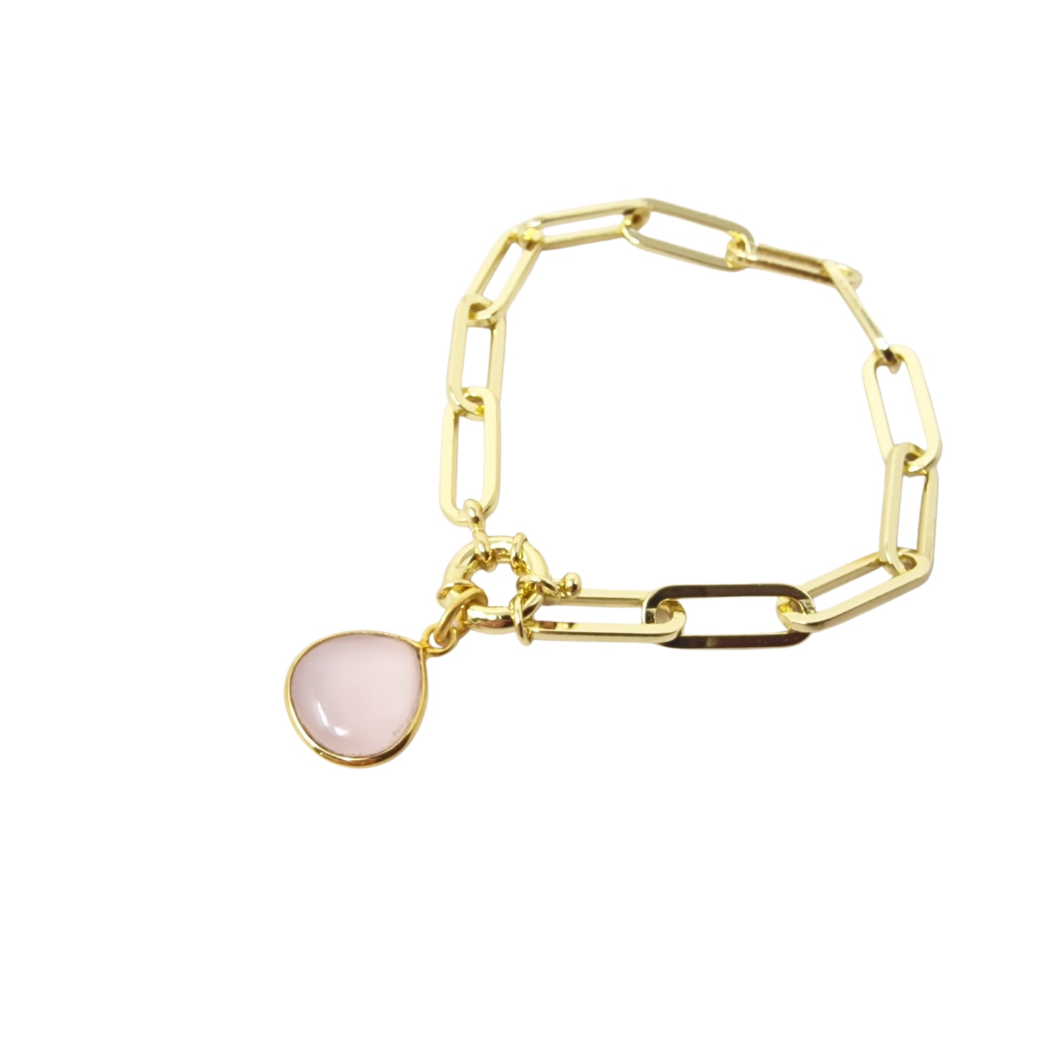 Harfi Women's Gold / Yellow Gold Plated Pink Rose Quartz October Birthstone Bracelet In Gold