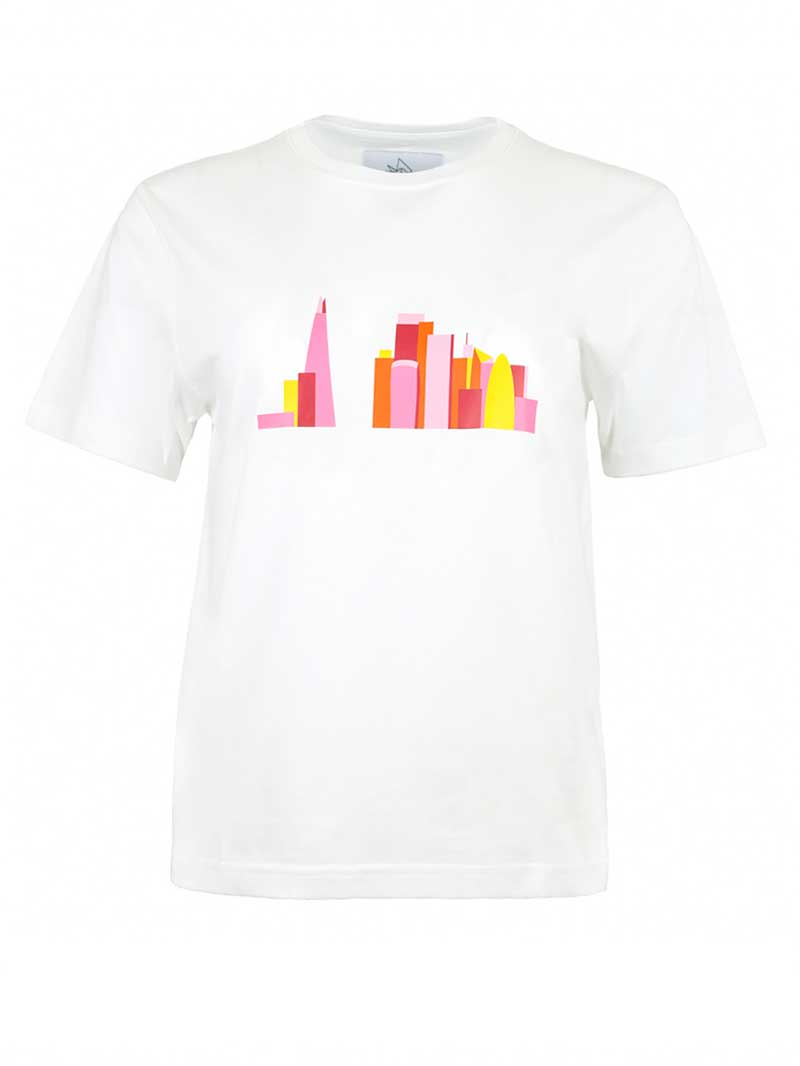 Blonde Gone Rogue Women's London Skyline Graphic Print Tee, Organic Cotton, In White