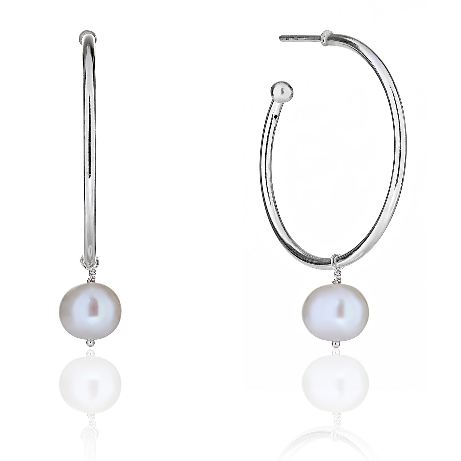 Women&rsquo;s White / Silver Silver Hoop With Pearl Drop June Birthstone | Kaizarin