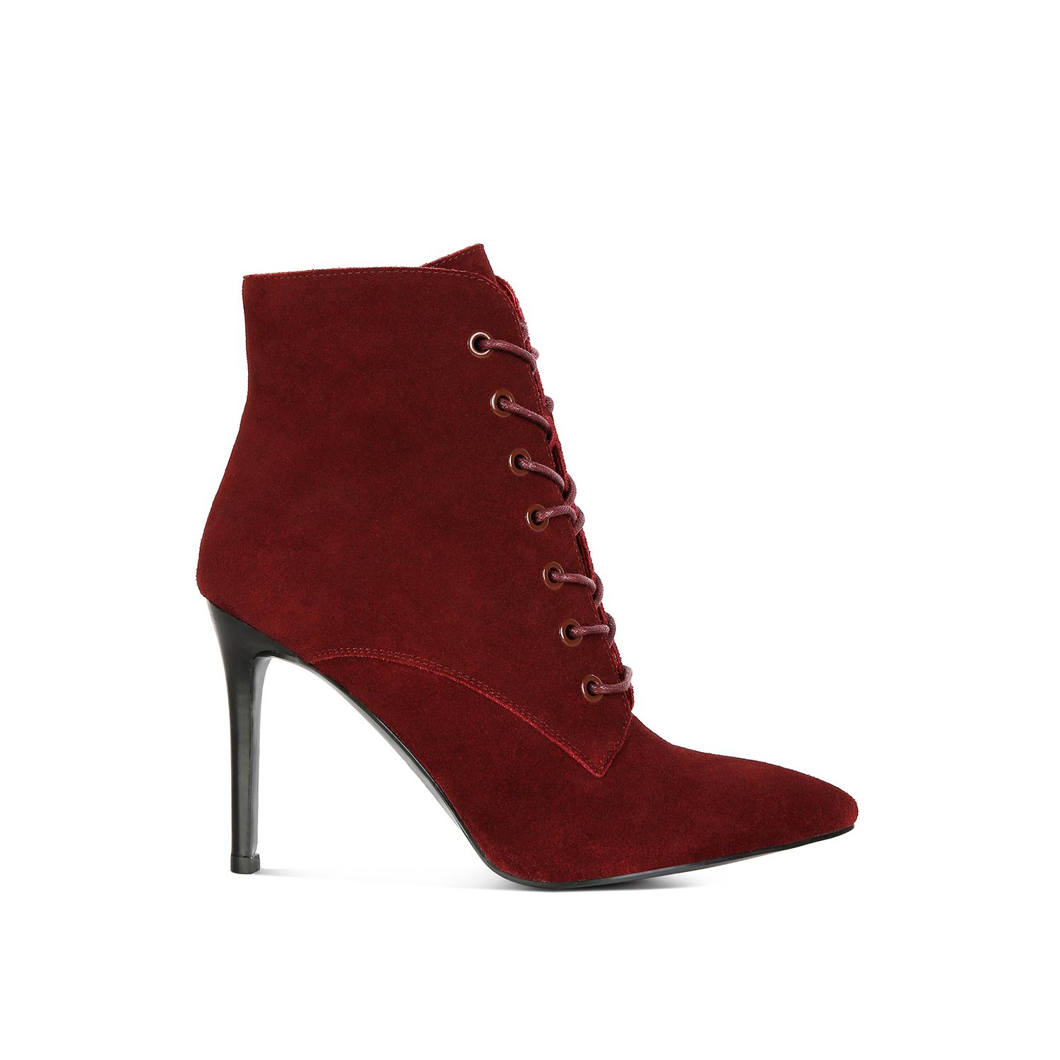 Rag & Co Women's Red Sulfur Burgundy Suede Leather Stiletto Ankle Boot In Red
