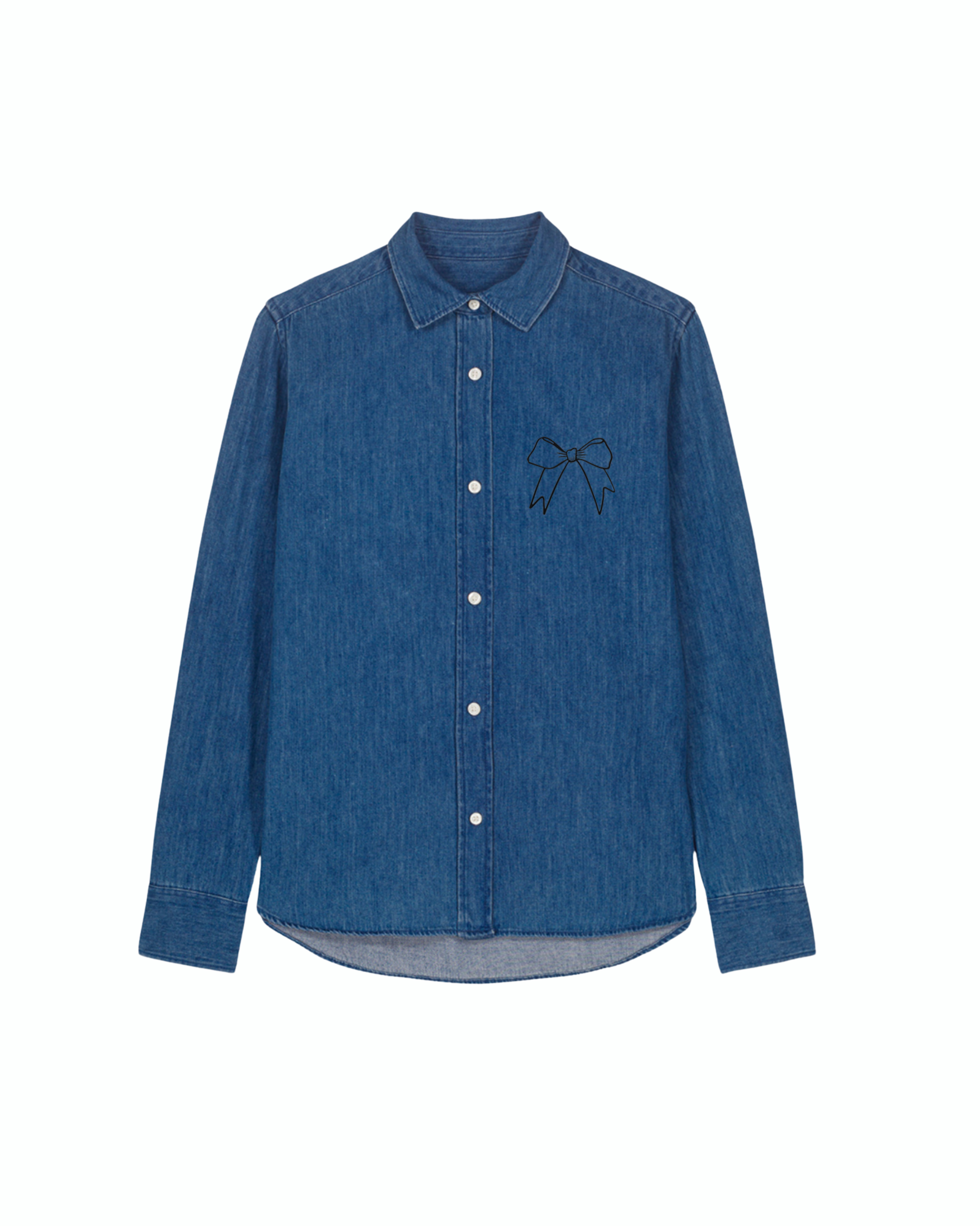 Manava Women's Blue Bow Denim Shirt In Blue