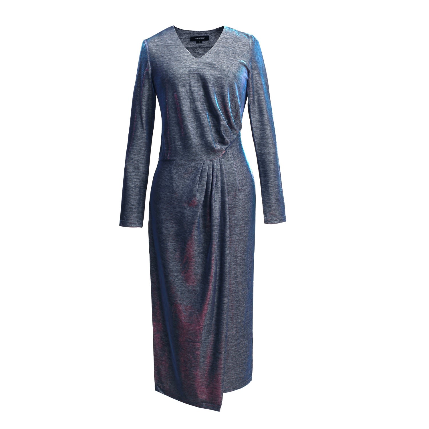 Smart And Joy Women's Asymmetric Rushed Effect Shiny Cocktail Dress Blue In Blue