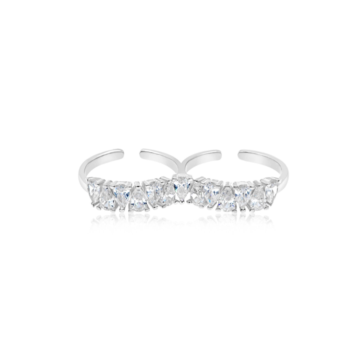 Shymi Pear Cubic Zirconia Two Finger Ring In Metallic