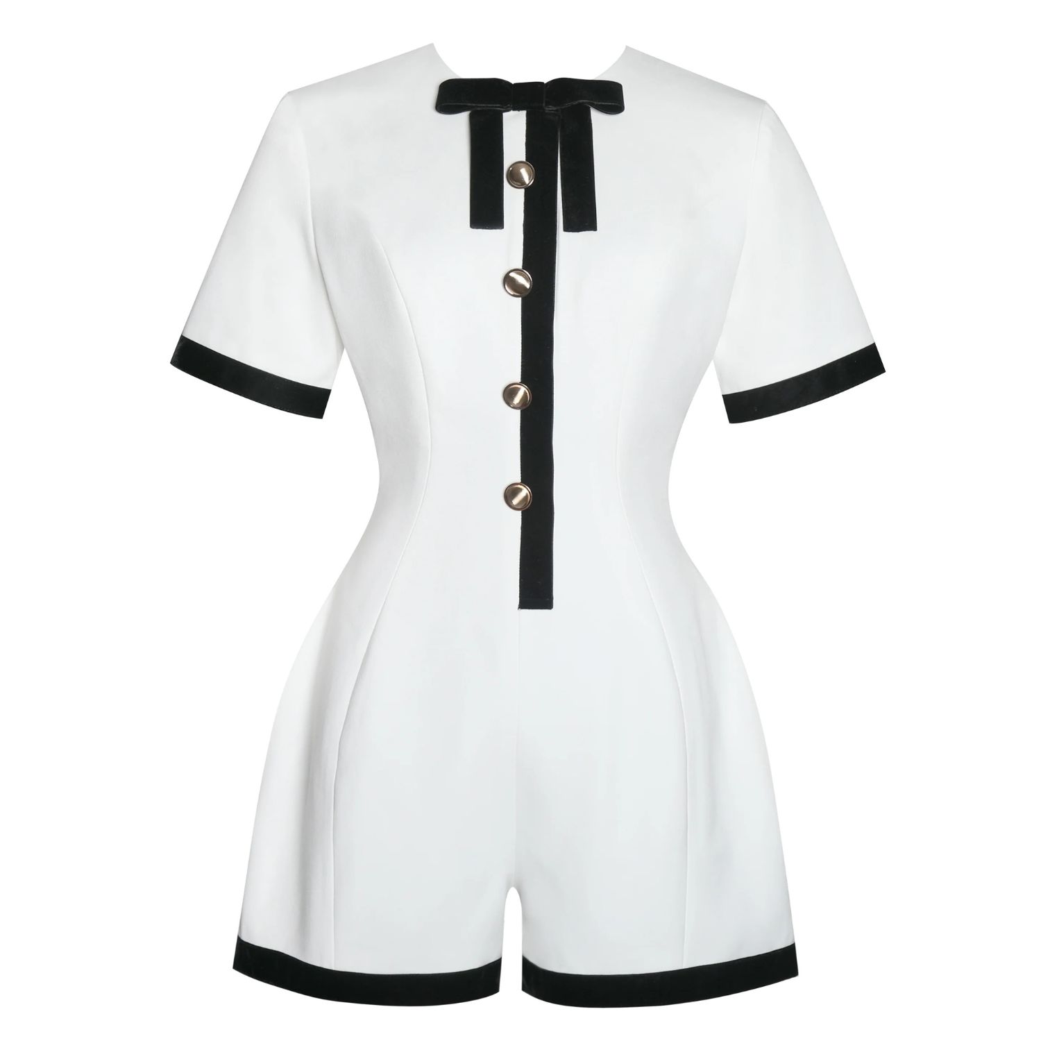 Miss Circle New York Women's Black / White Idina Business Casual White Romper With Black Trim