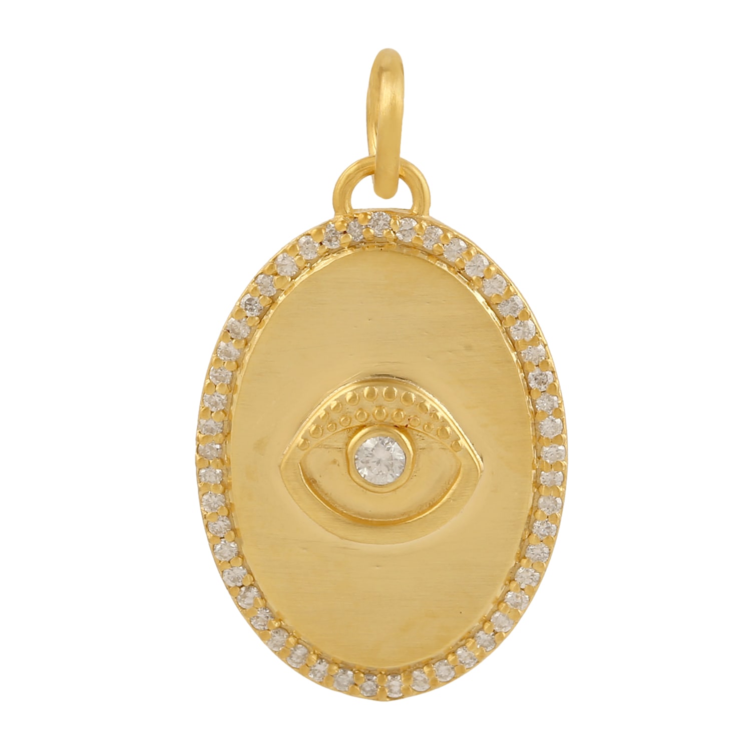 Women’s Gold / White Natural Diamond Evil Eye Oval Charm Pendant 14K Yellow Gold Artisan