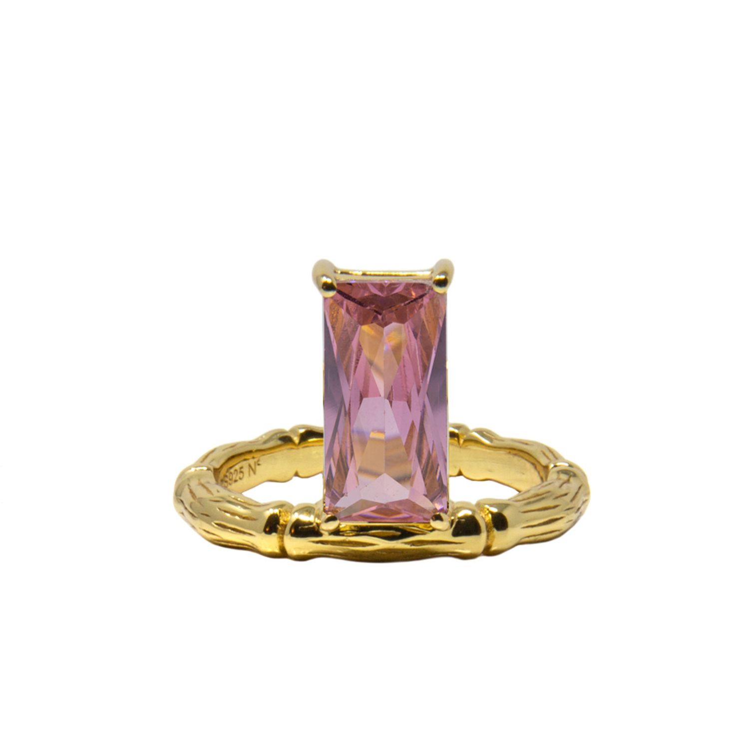 Nasi Silver Women's Floating Baguette Gemstone Ring- Pink Spinel, Gold In Gold