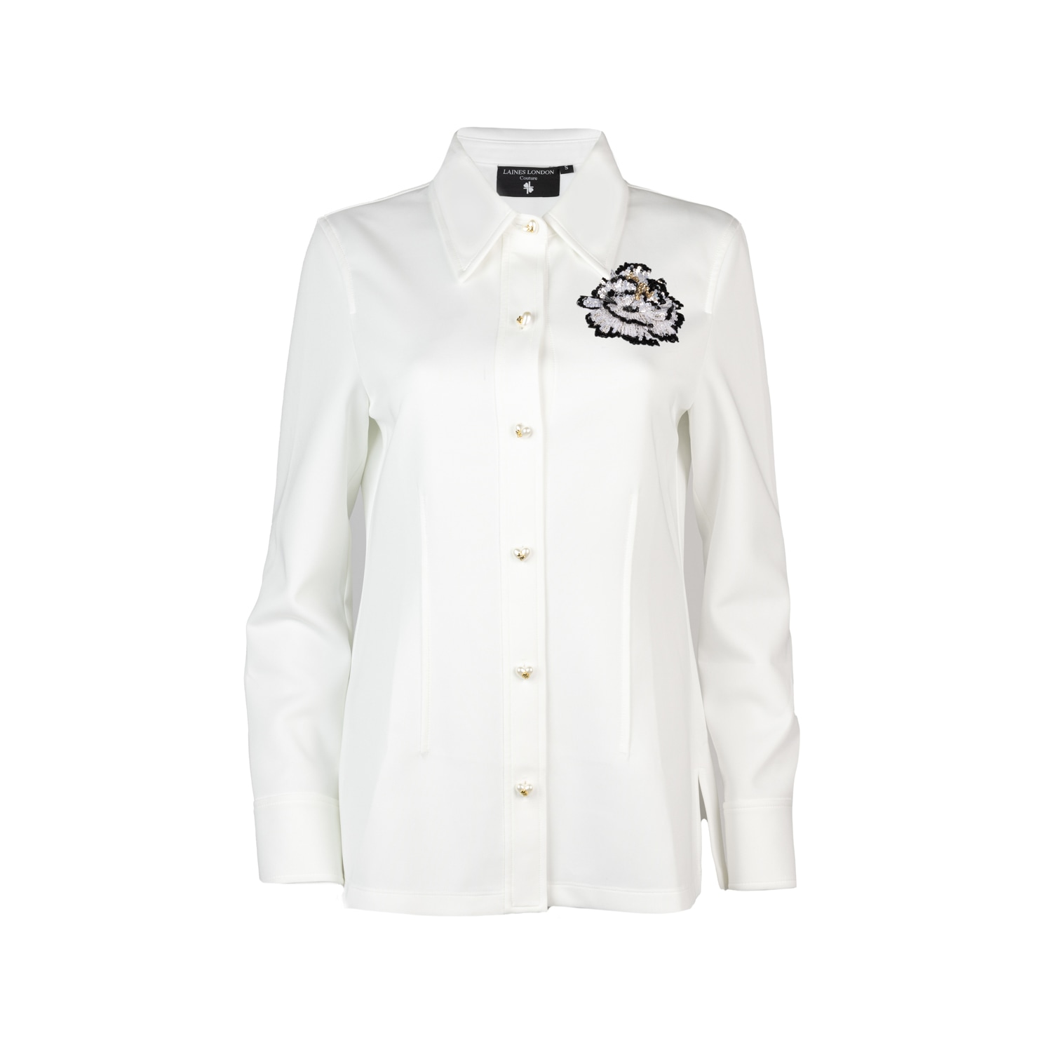 Women’s Laines Couture Shirt With Embellished Black & White Peony Shirt Extra Large Laines London