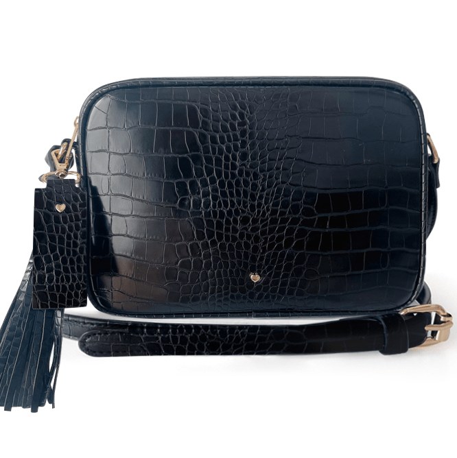 Women’s Vegan Leather Croc Logan Tassel Bag - Black One Size Jlr London