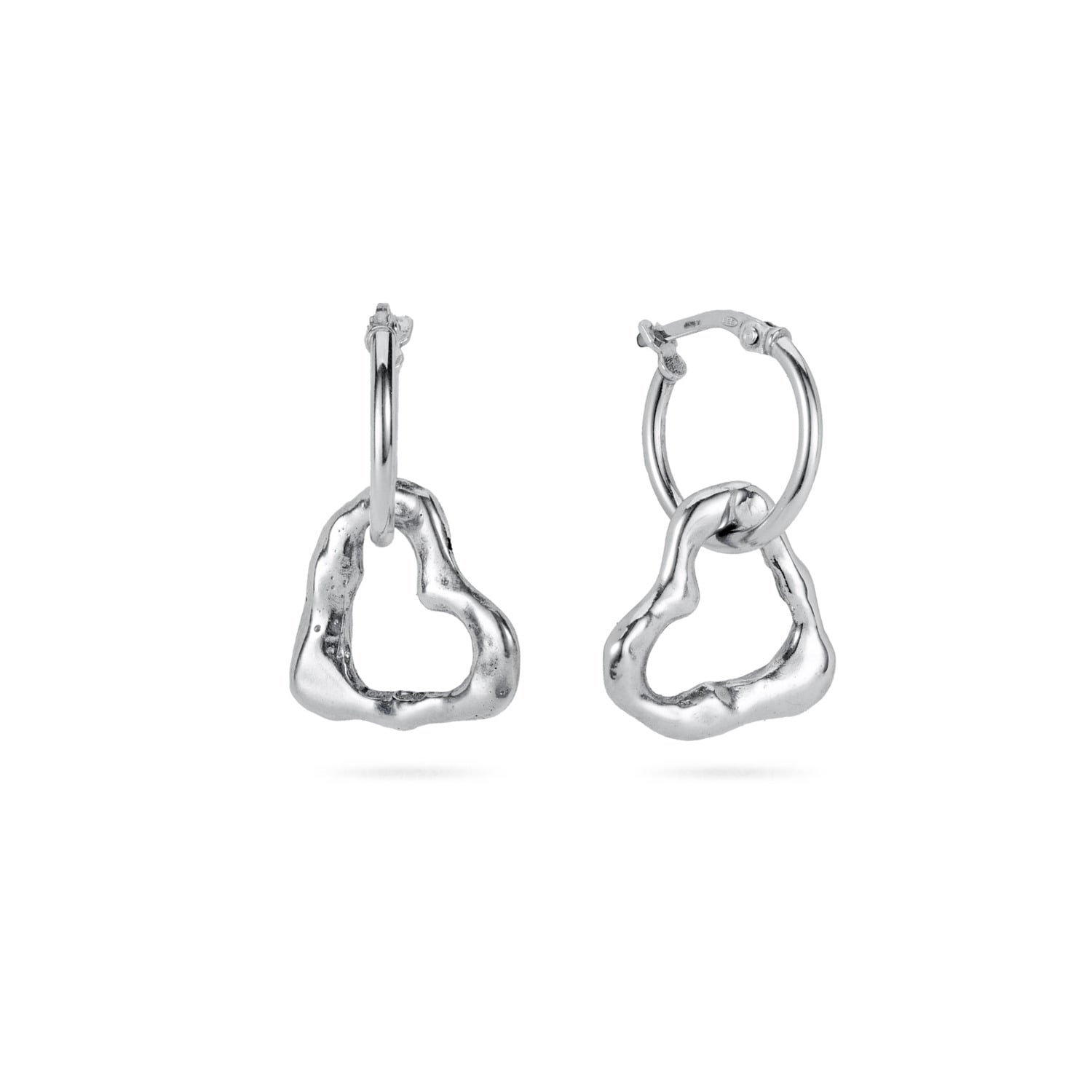 Lulu And Boo Jewellery Women's Solid Sterling Silver Hoop Earrings With Drop Molten Heart In Silver