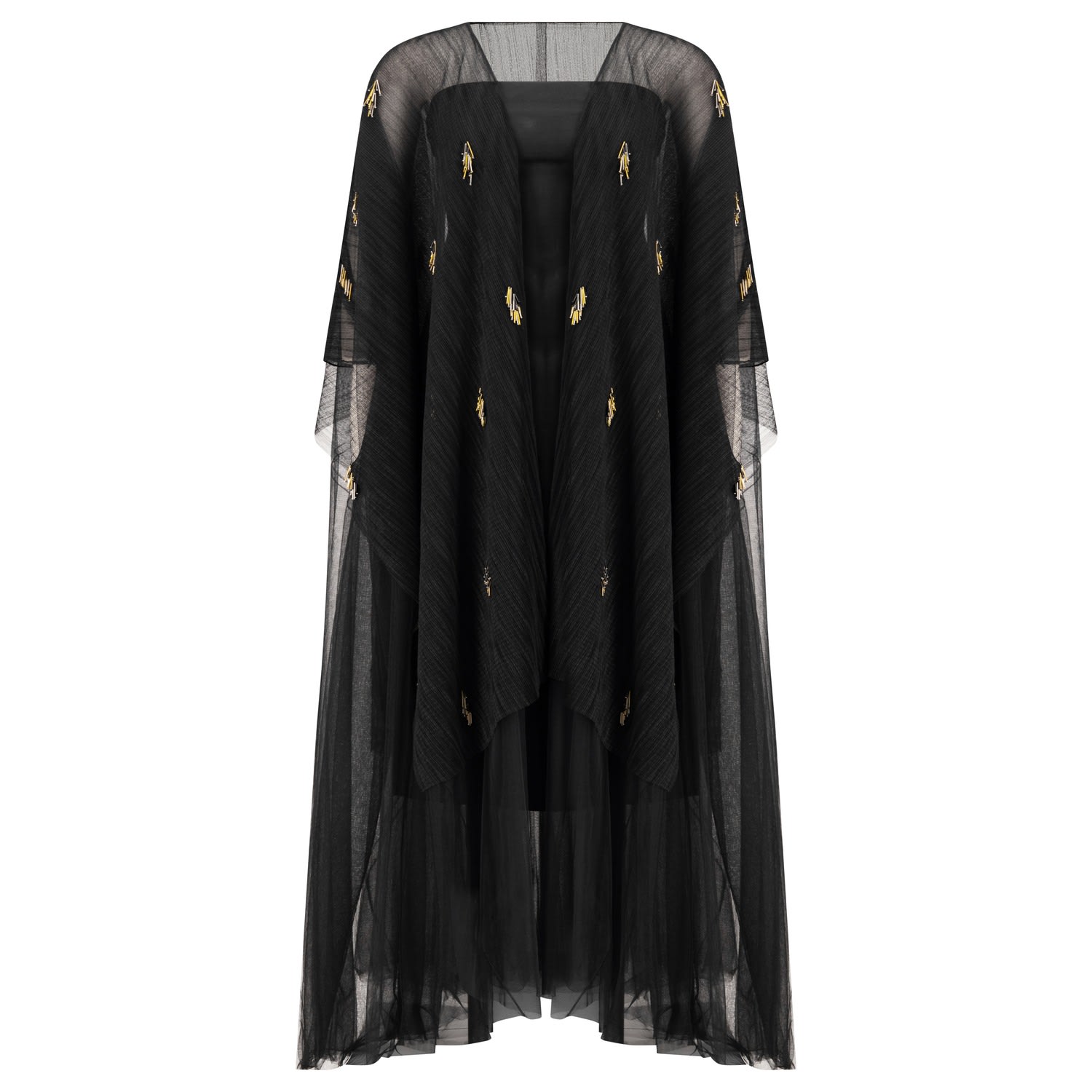 Azzalia Women's Embroidered Pleated Tulle Abaya Blended With Multi Layer Of Tulle In Black