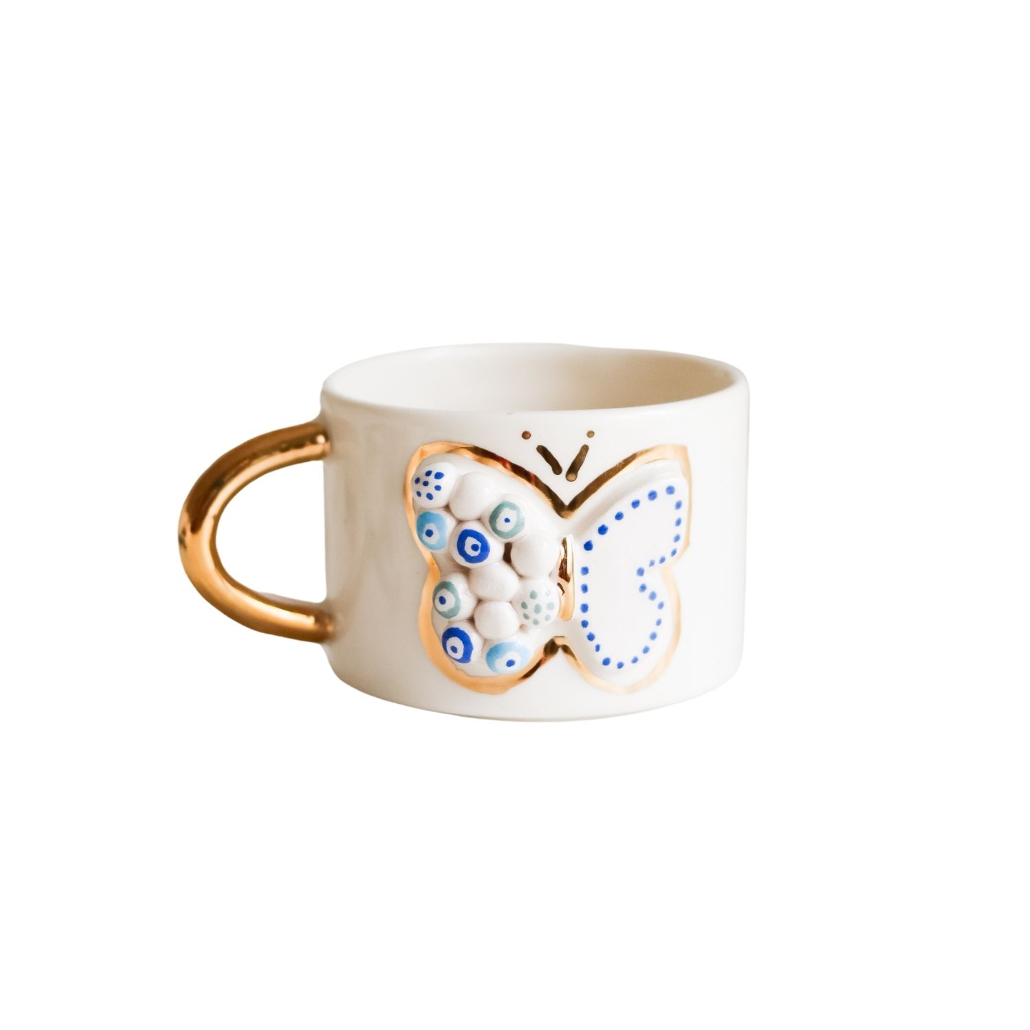 Anatoliacraft Blue / White Handmade Butterfly  Ceramic Mug With Evil Eye