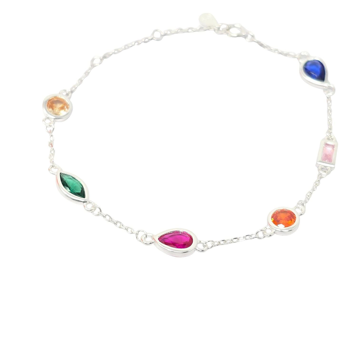 Harfi Women's Geometric Multicolour Stone Sterling Silver Bracelet In Silver