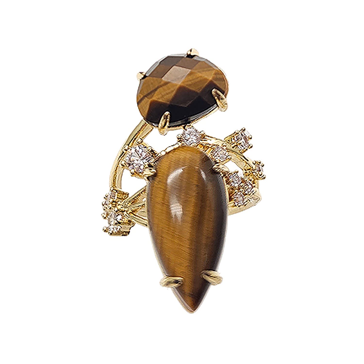 Women's Green Tiger-Eye Stone With Zircon Cocktail Ring | Farra