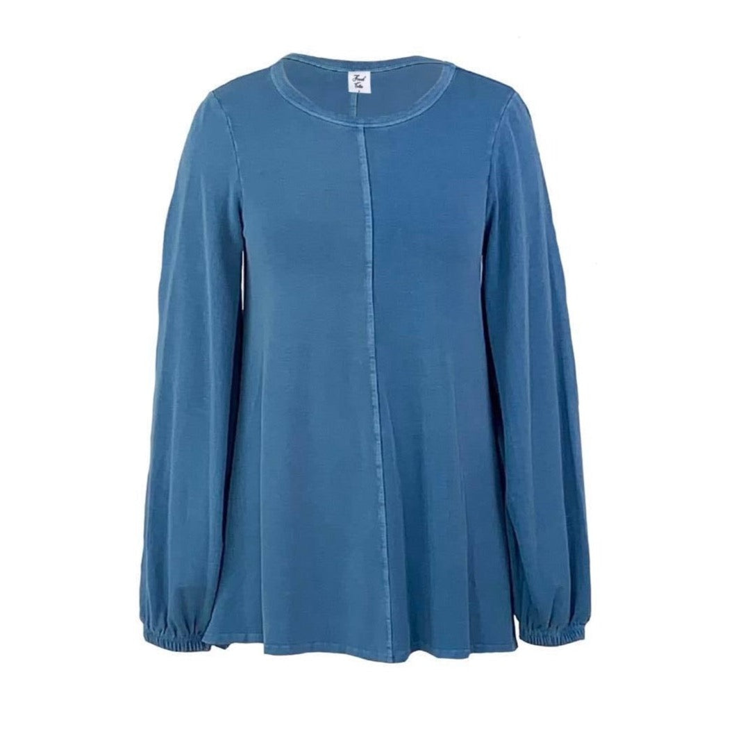 Frock Tales Women's Guru Flared Top With Blouson Sleeves In Wedgwood Blue In Blue