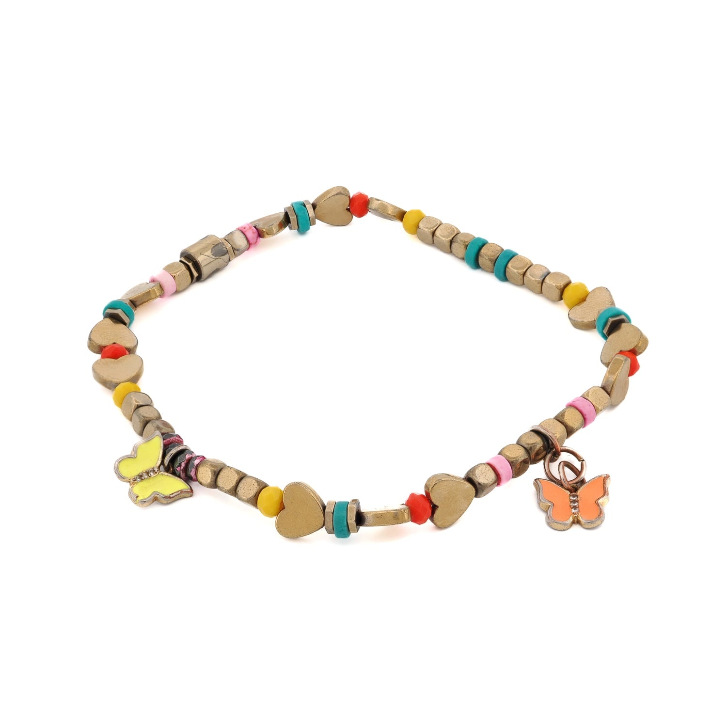 Women's Yellow / Gold Joyful Spirit Butterfly & Heart Gold Beaded Anklet - Gold | Ebru Jewelry