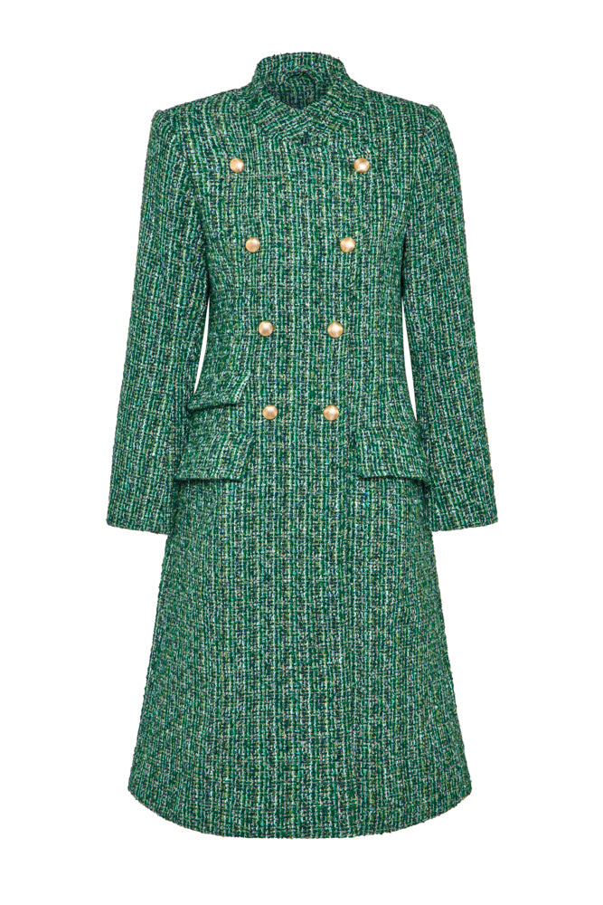 Guinea Women's Military Style Green Boucle Tweed Coat In Green