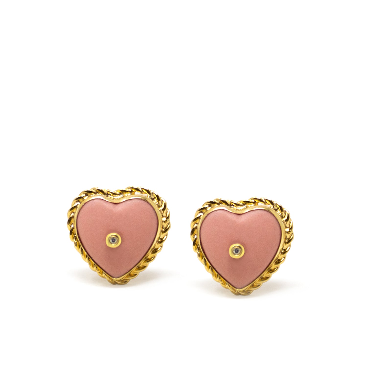 Women’s Pink / Purple / Gold Lovelight Gold-Plated Pink Heart Stud Earrings Vintouch Italy