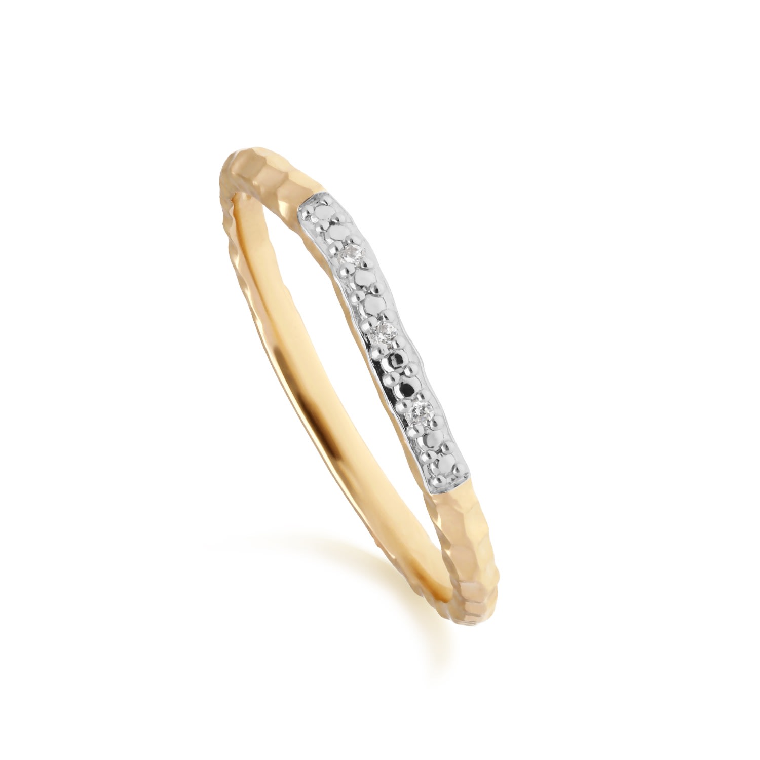 Women’s Diamond Pav Hammered Band Ring In Yellow Gold Gemondo