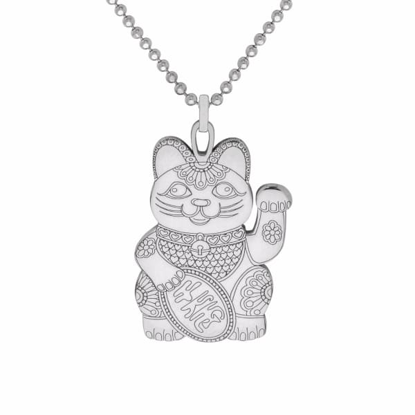 Cartergore Large Silver Lucky Cat  Pendant Necklace