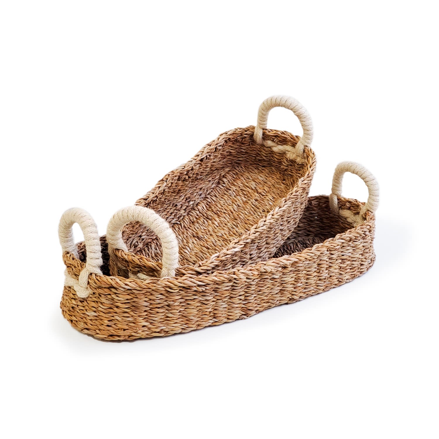 Brown Savar Bread Basket With White Handle - Set Of Two Korissa