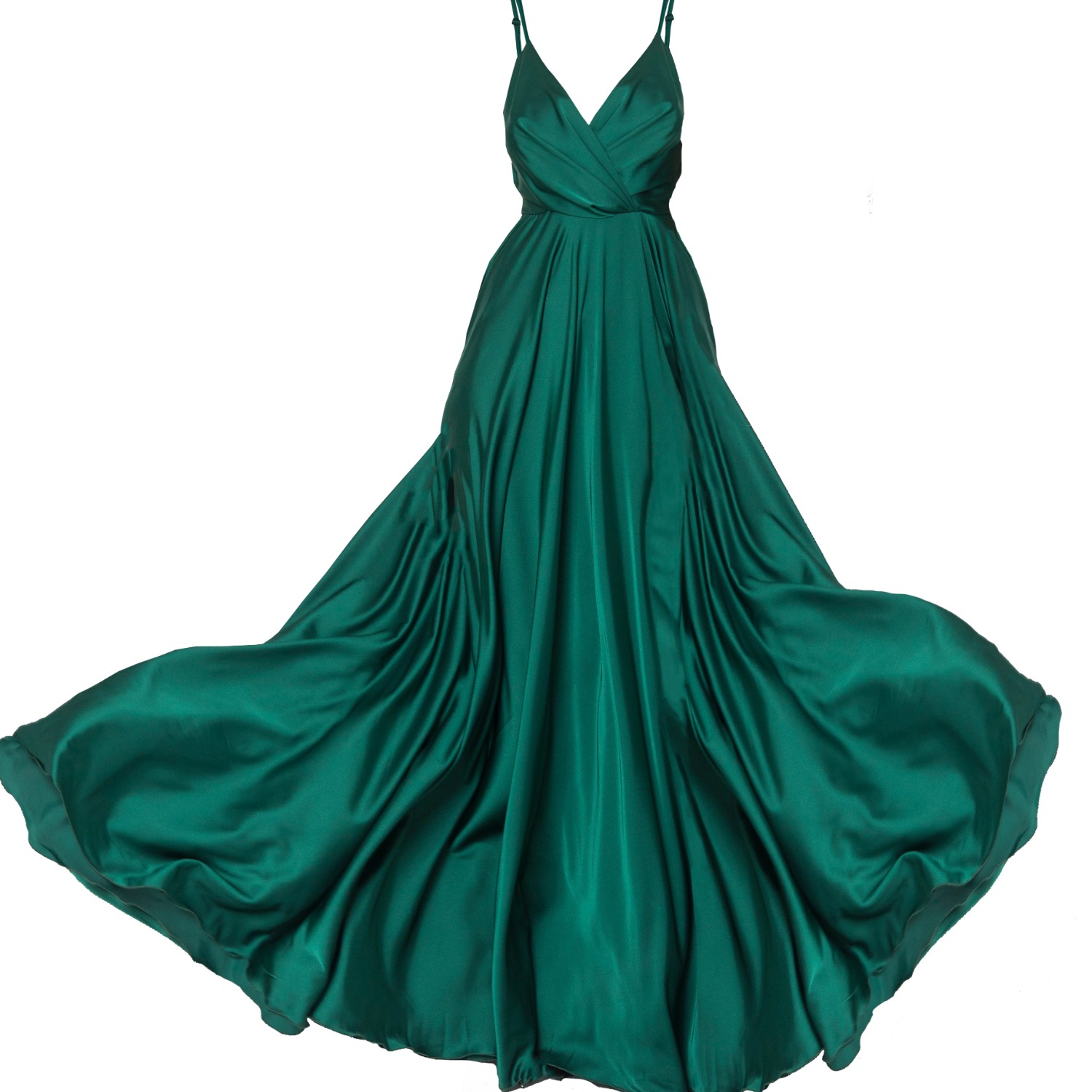 Rihanna Emerald Satin Simple Spaghetti Strap Dress - Xdressy