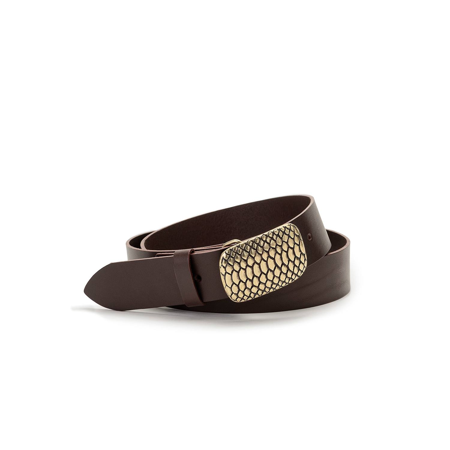 Juan-jo Men's Brown Leather Belt  With Buckle - Snake Scales In Brown