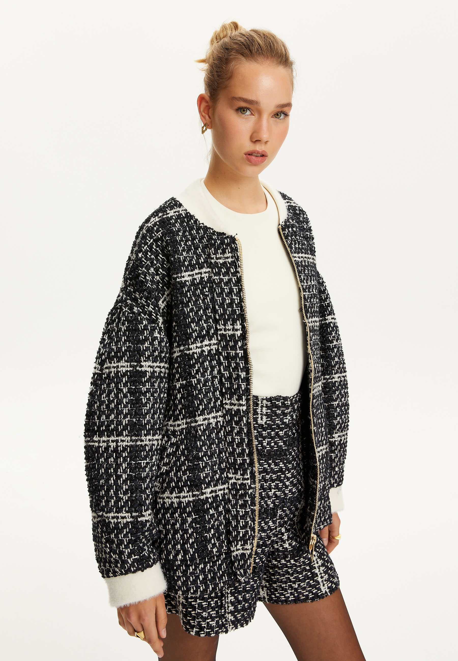 Oversize tweed bomber jacket discount