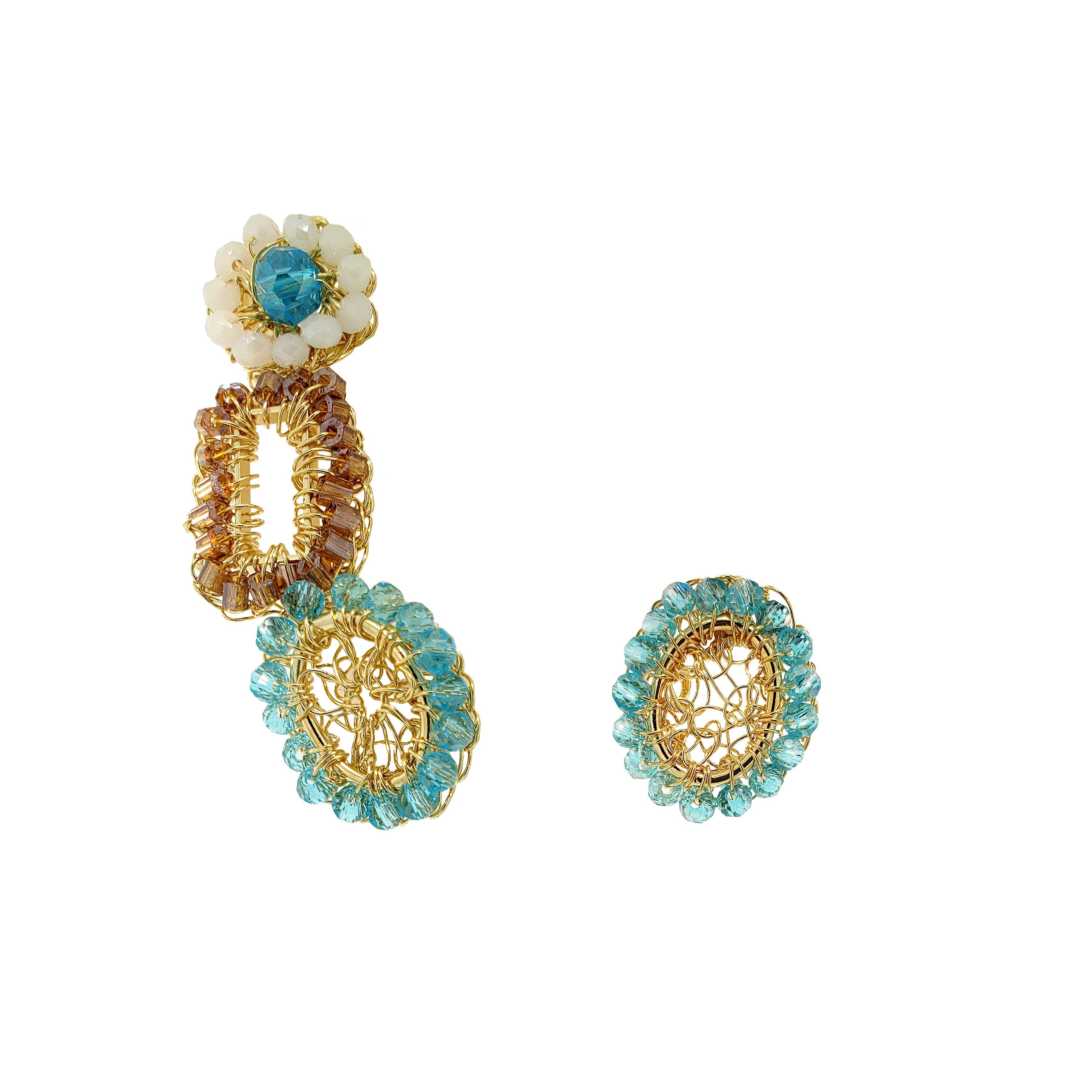 Lavish By Tricia Milaneze Women's Neutrals / Gold / Blue Seafoam Blue Mix Tyche Ear Cuff Handmade Crochet Earrings