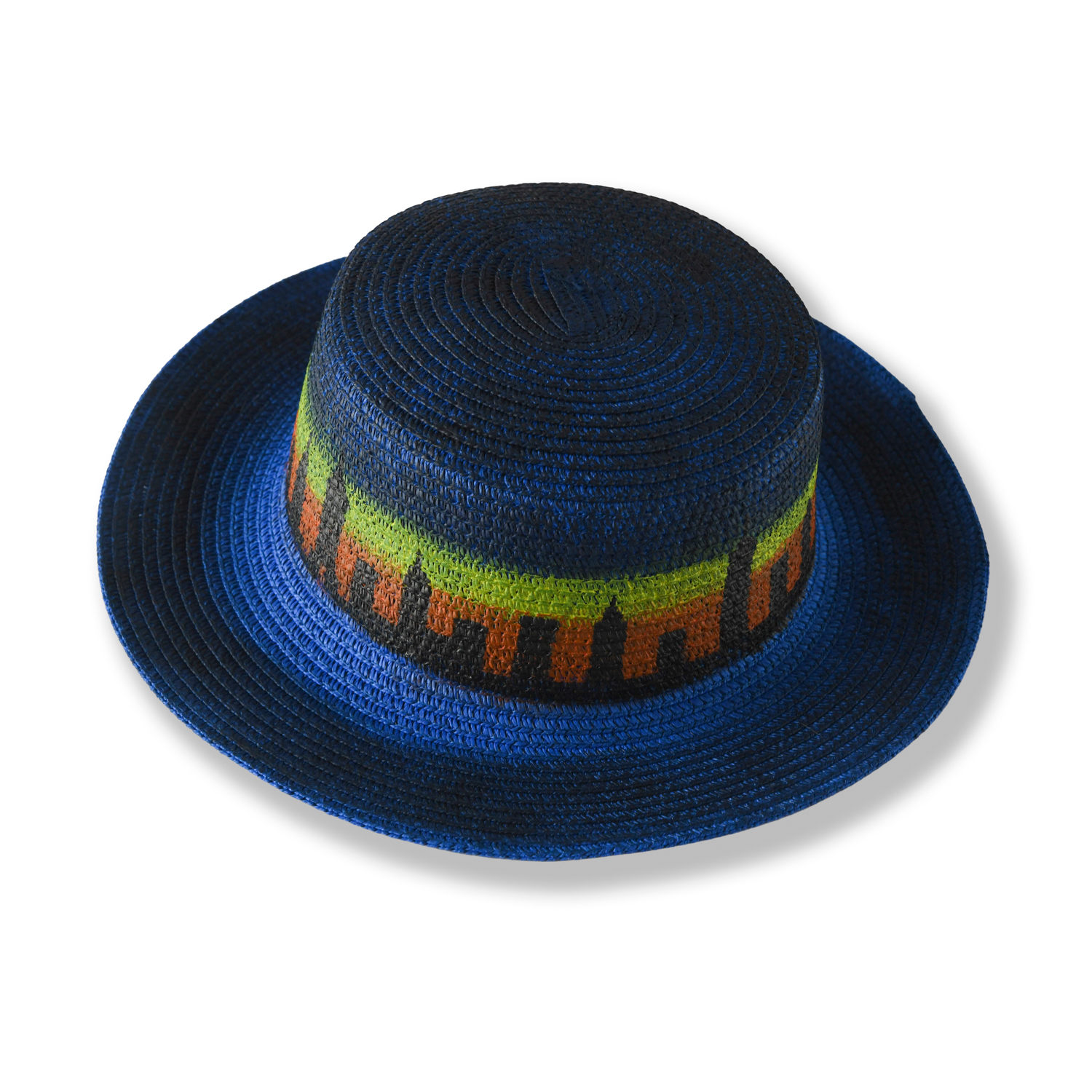 Women's New York City Skyline Hand-Painted Woven Straw Sun Hat, Blue Cityscape Summer Beach Cap | Heartfelt Layers