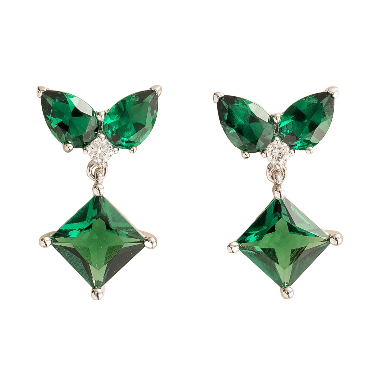 Juvetti Women's Green / White / Silver Amore White Gold Earrings Emerald & Diamond In Multi