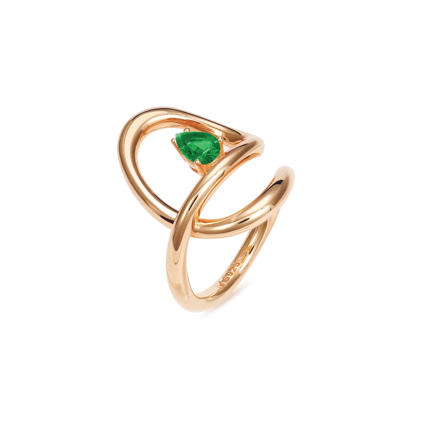 Meulien Women's Rose Gold / Green Flowing Waterdrop Ring - Rose Gold, Green Stone
