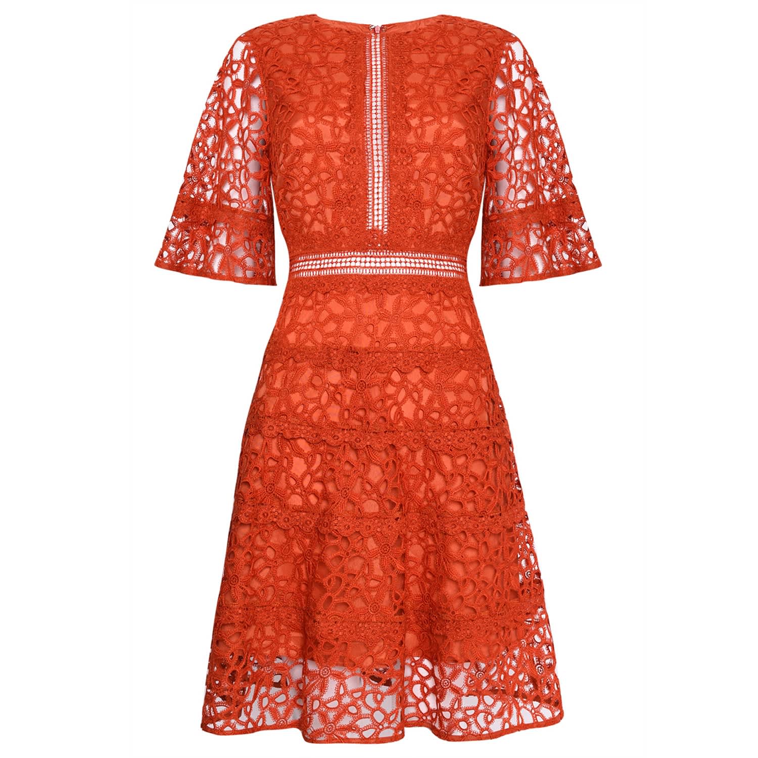 orange lace midi dress