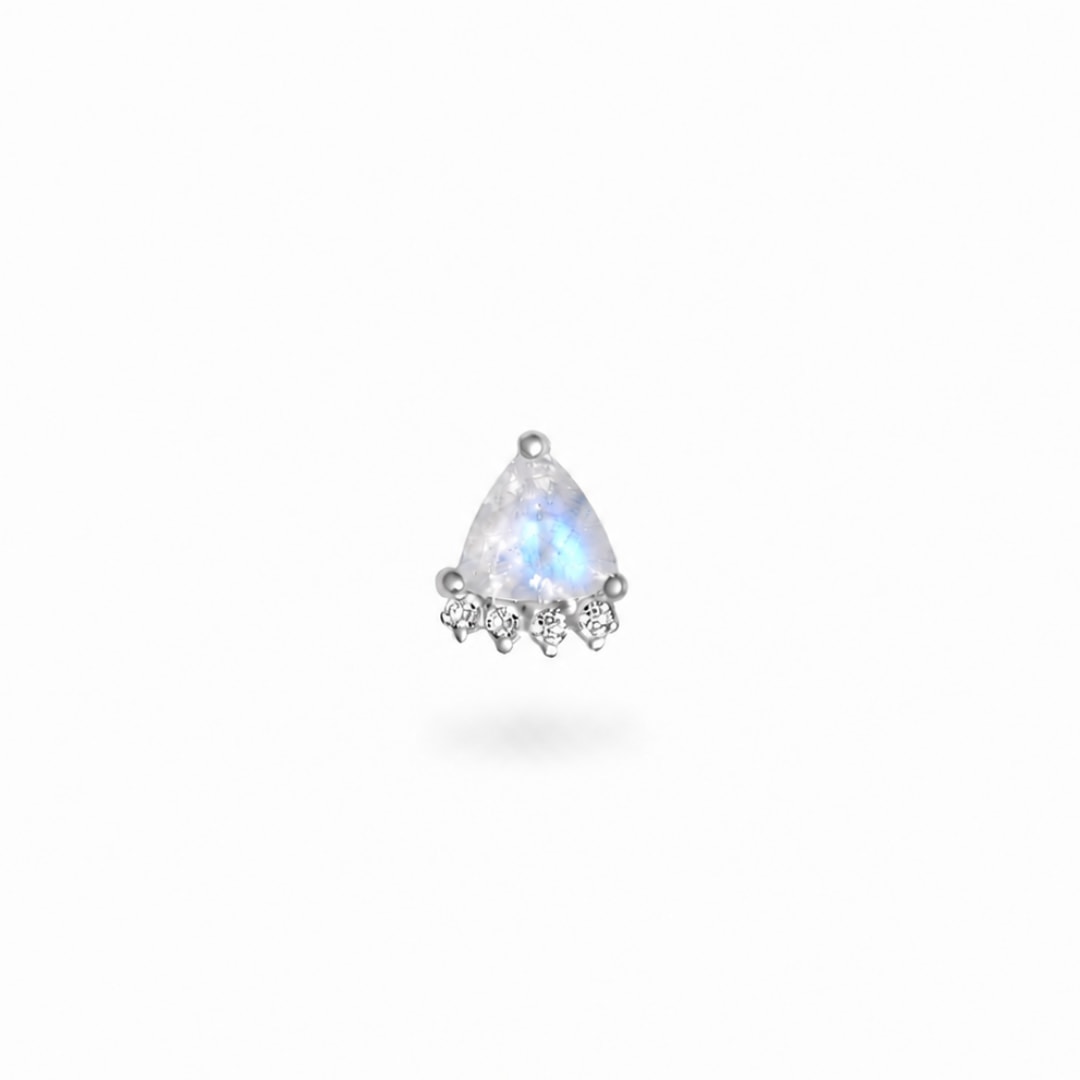 Zohreh Women's Silver Moonstone Trillion & Diamond Flat Back Earring 14k White Gold