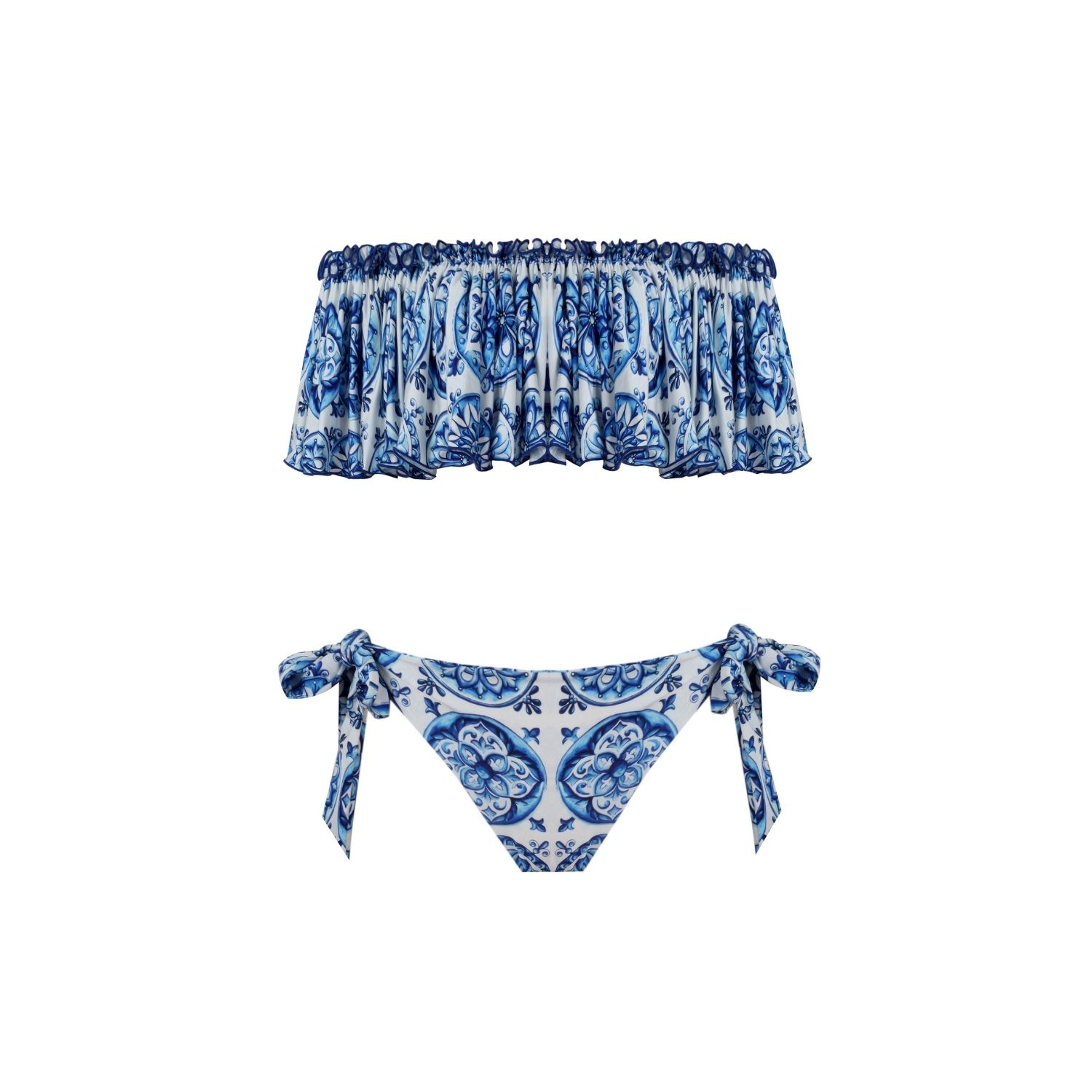 Nur Karaata Women's Blue Helianthus Bleu Blanc Low Waist Bikini Set In Blue