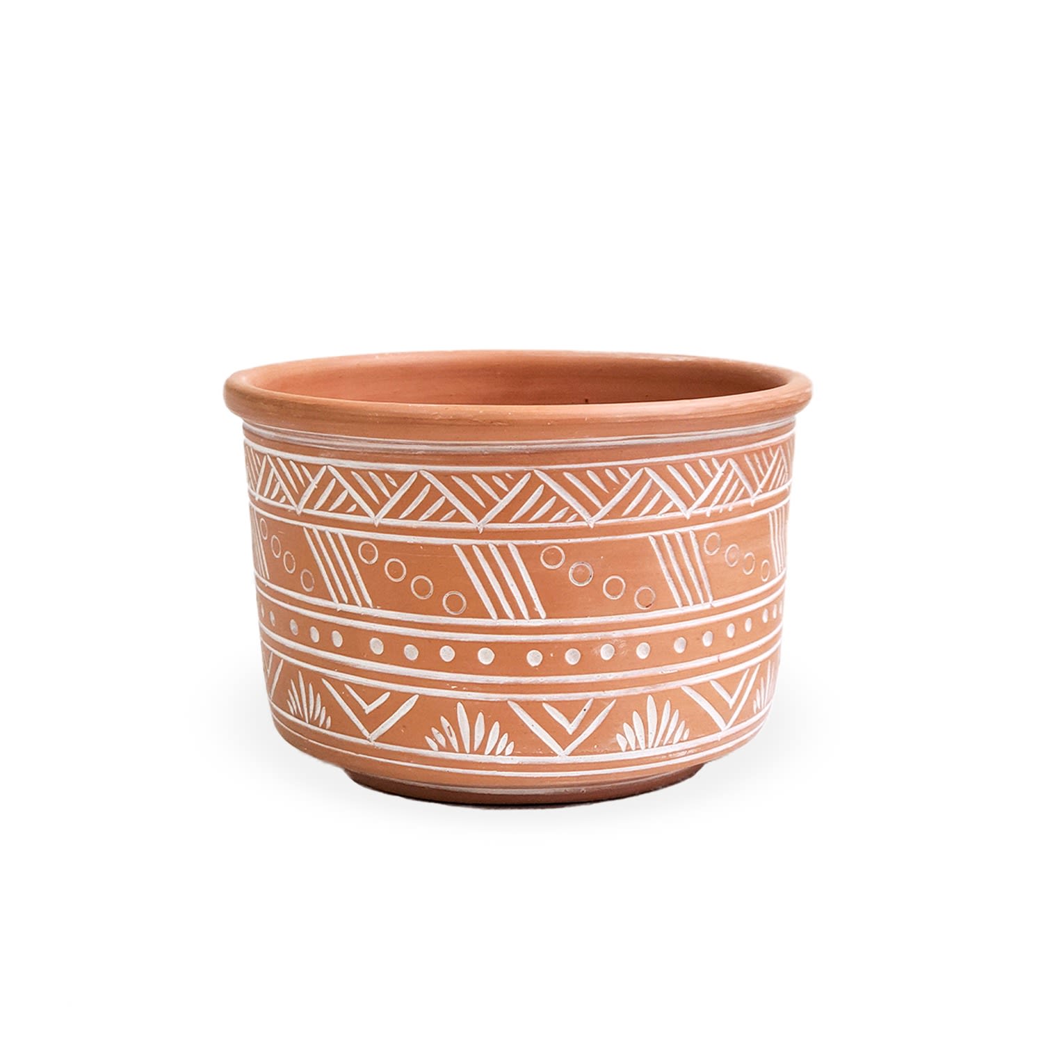 Korissa Hand Etched Terracotta Pot In Orange