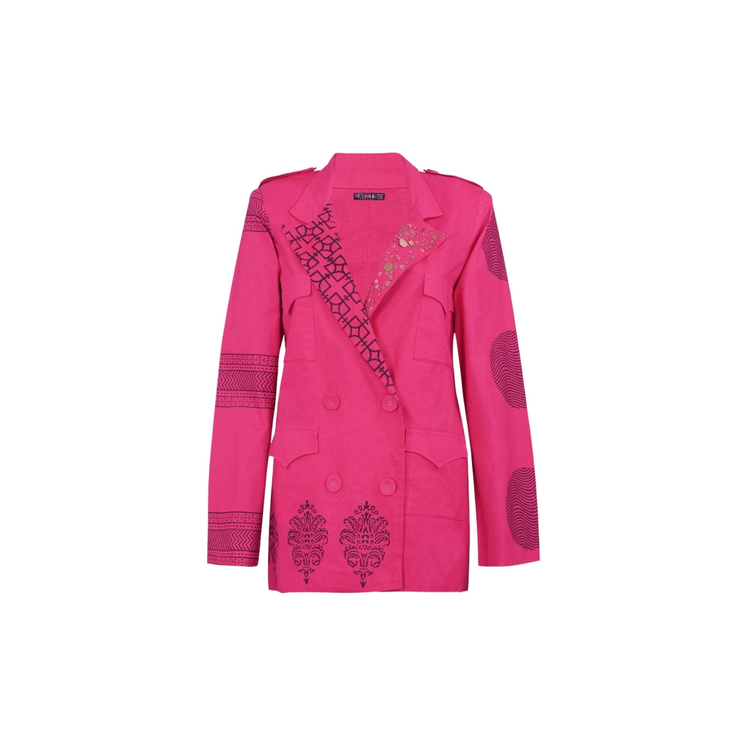 Women's Pink Relaxed Fit Printed Blazer | Extra Small | Nesavaali
