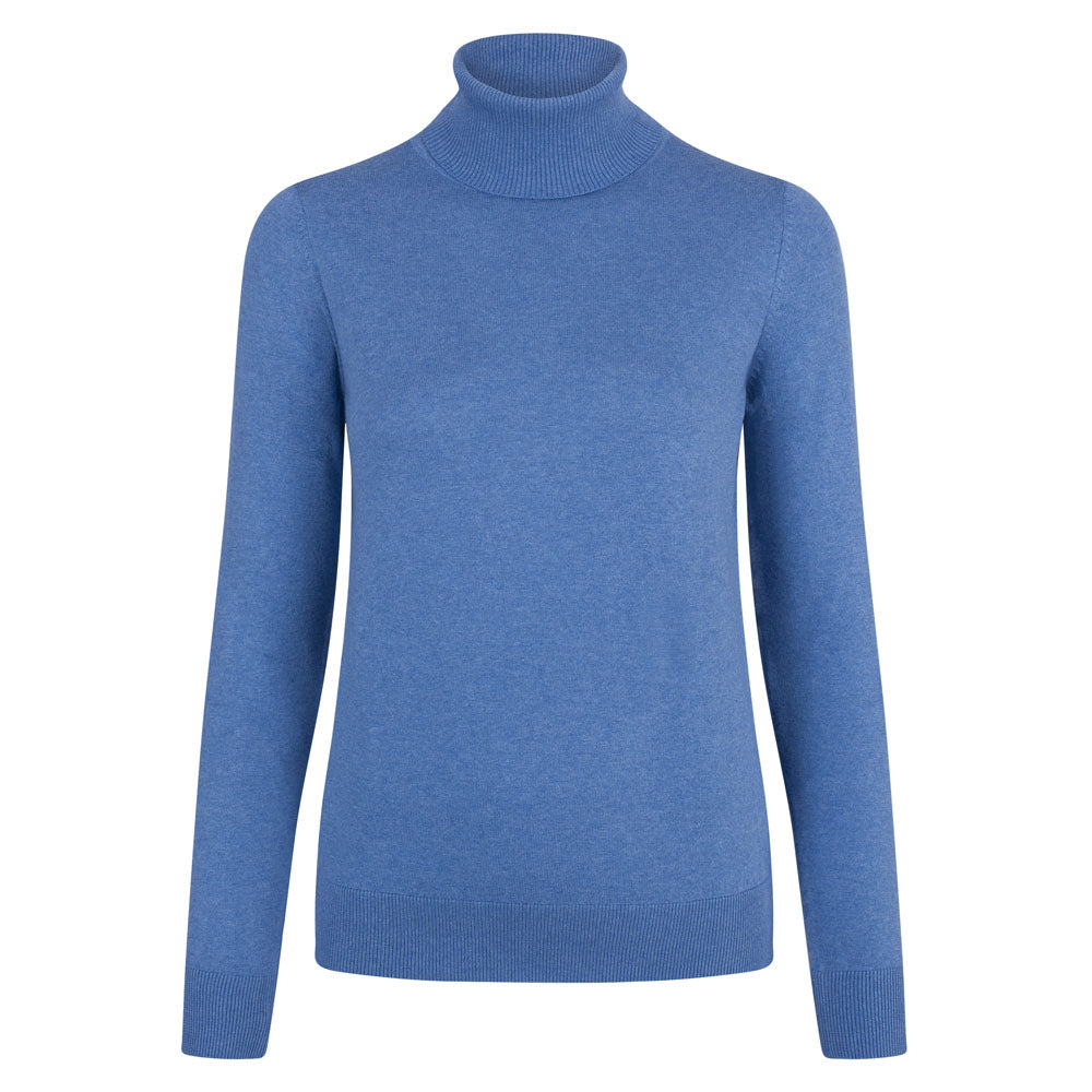 Paul James Knitwear Women's Terri Ultra-fine Cotton Roll Neck Long Sleeve Jumper - French Blue In Blue