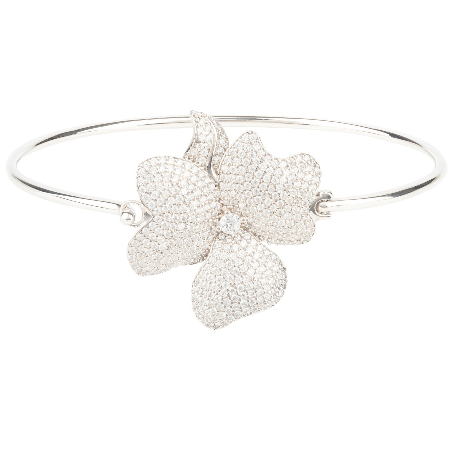 Women’s Silver / White Flower Large Statement Cuff Bracelet Silver Latelita