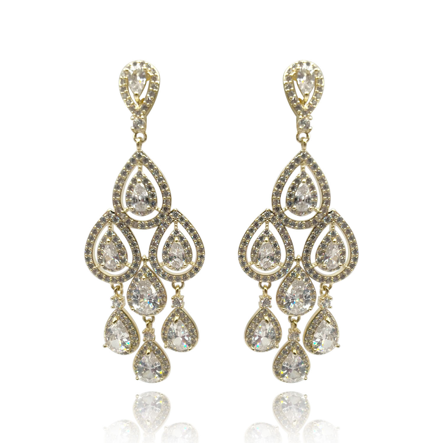 Michael Nash Jewelry Women's Neutrals Pear Shape Crystal Drop Clip-on Earrings - Gold Plate Setting In Yellow