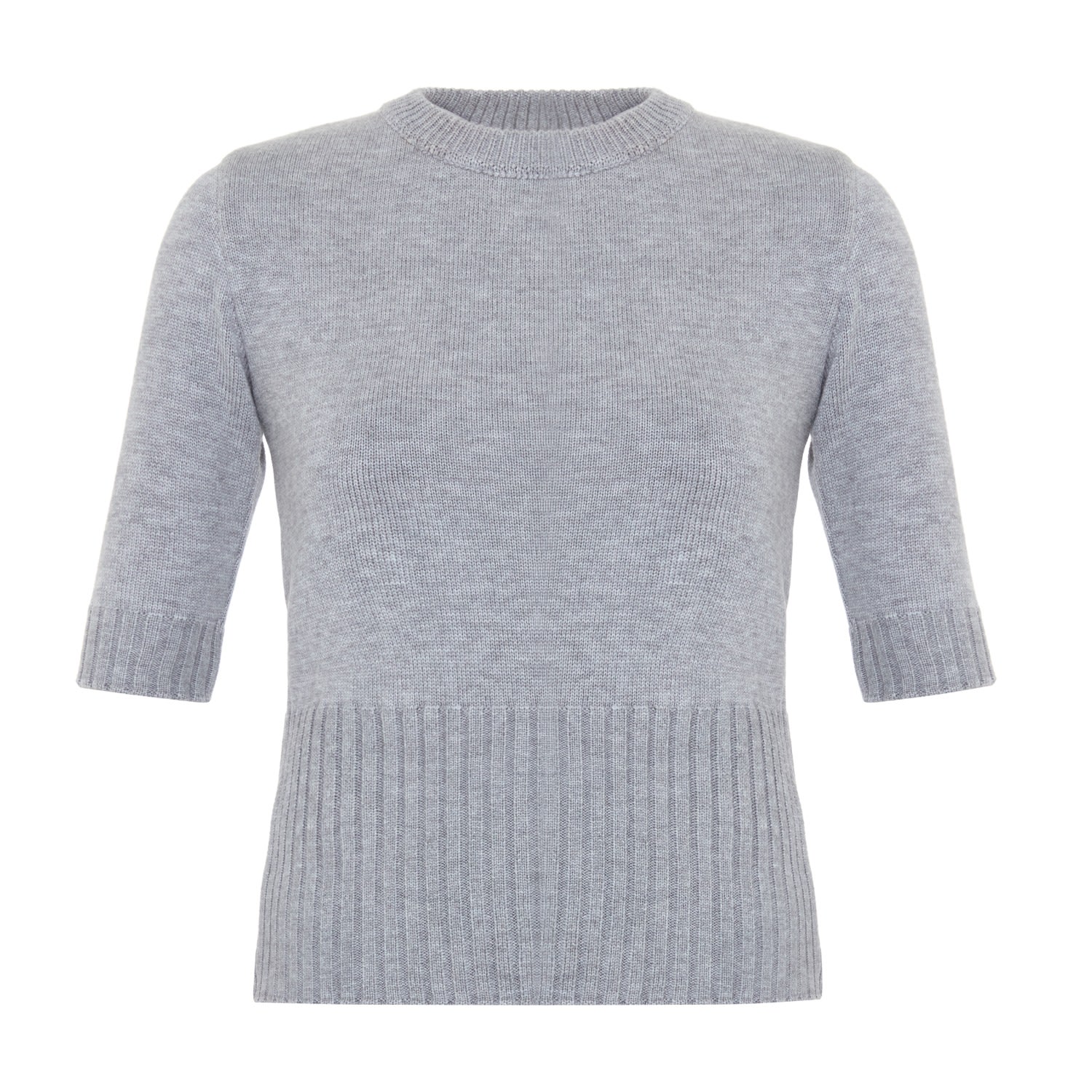 Theo The Label Women's Nomia Ribbed Waist Crew Sweater Tee - Heather Grey In Blue