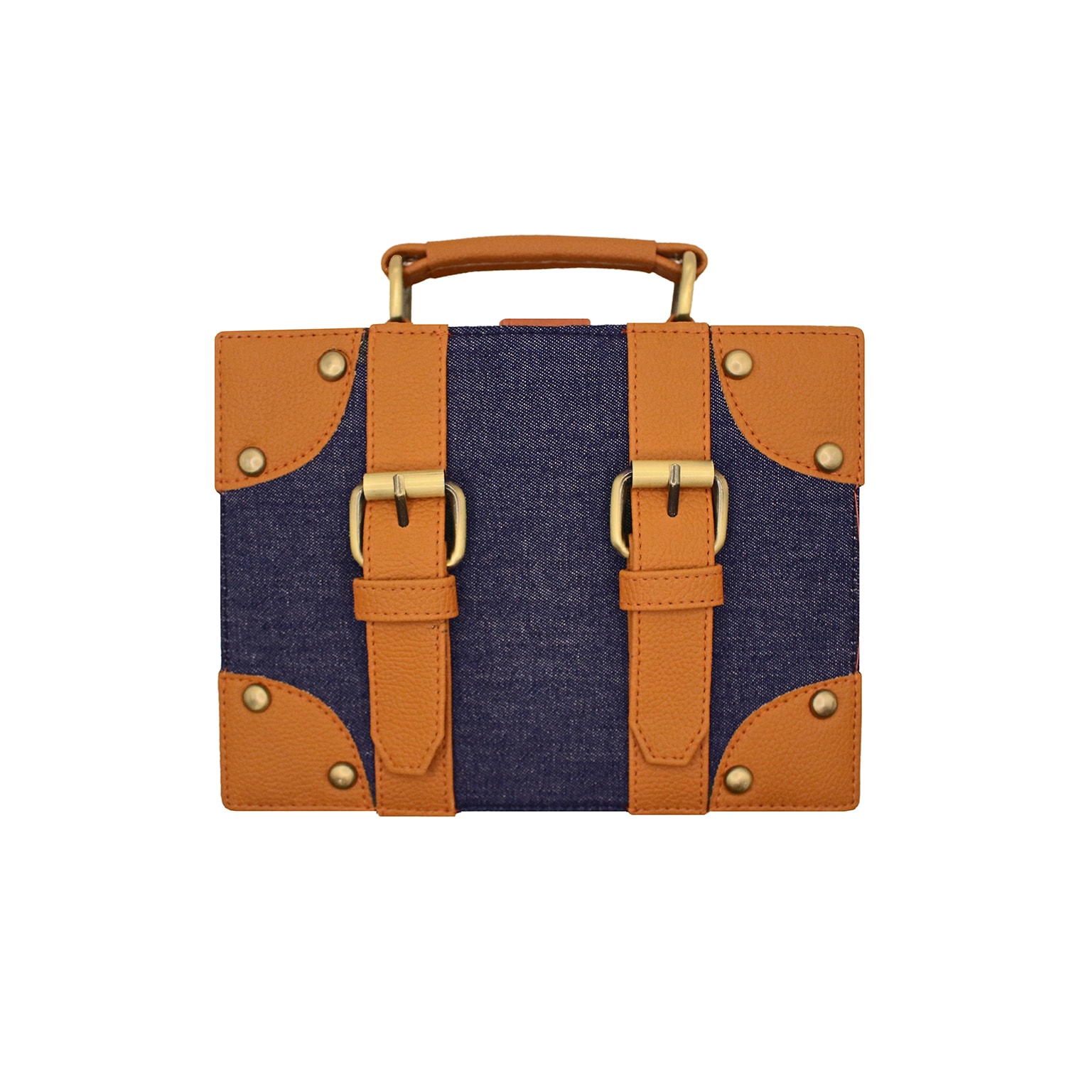 Women's Blue Mini Briefcase Denim And Vegan Leather Bag | One Size | Richa Sharma