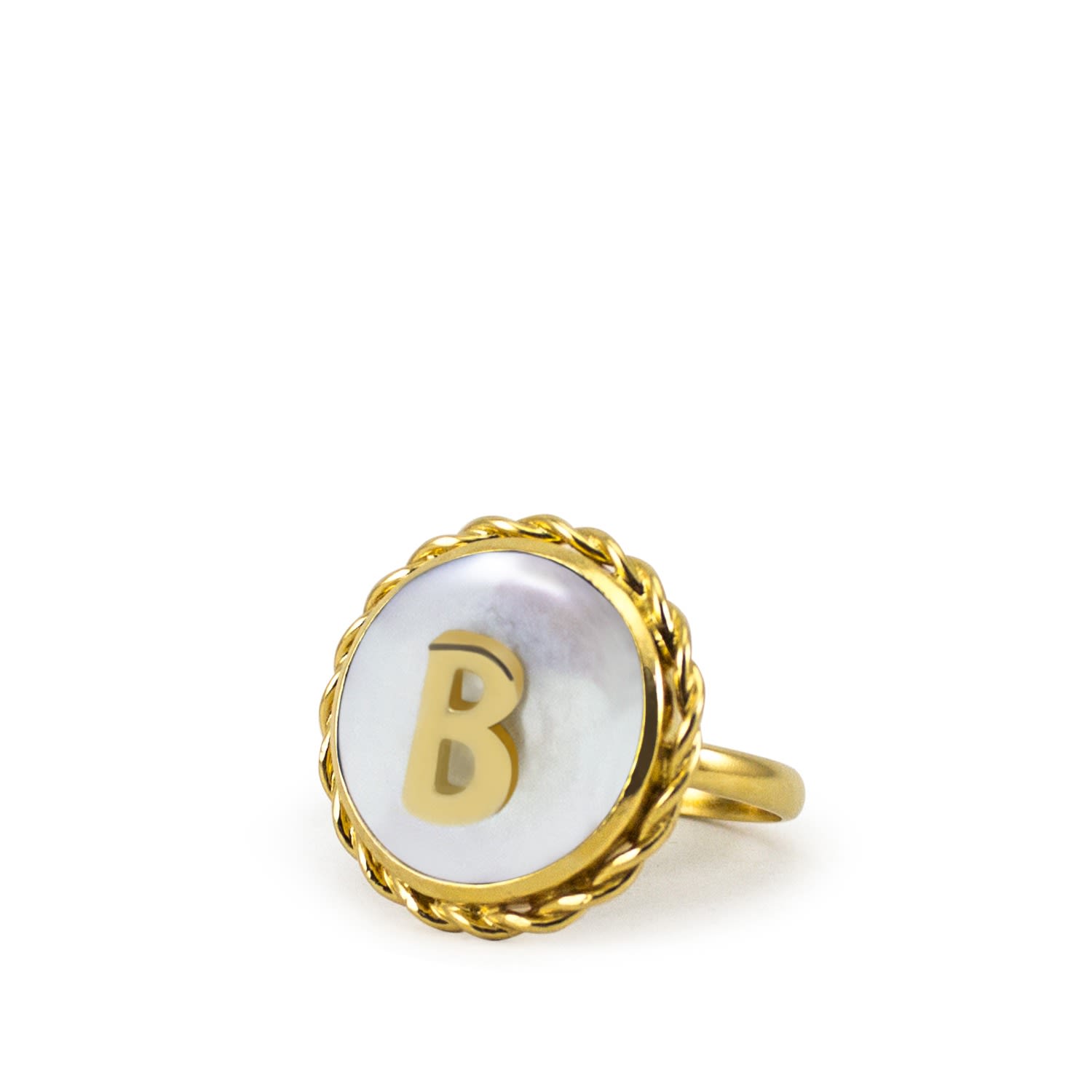 Vintouch Italy Women's Gold / White Moonglow Gold-plated Initial B Pearl Ring In Multi